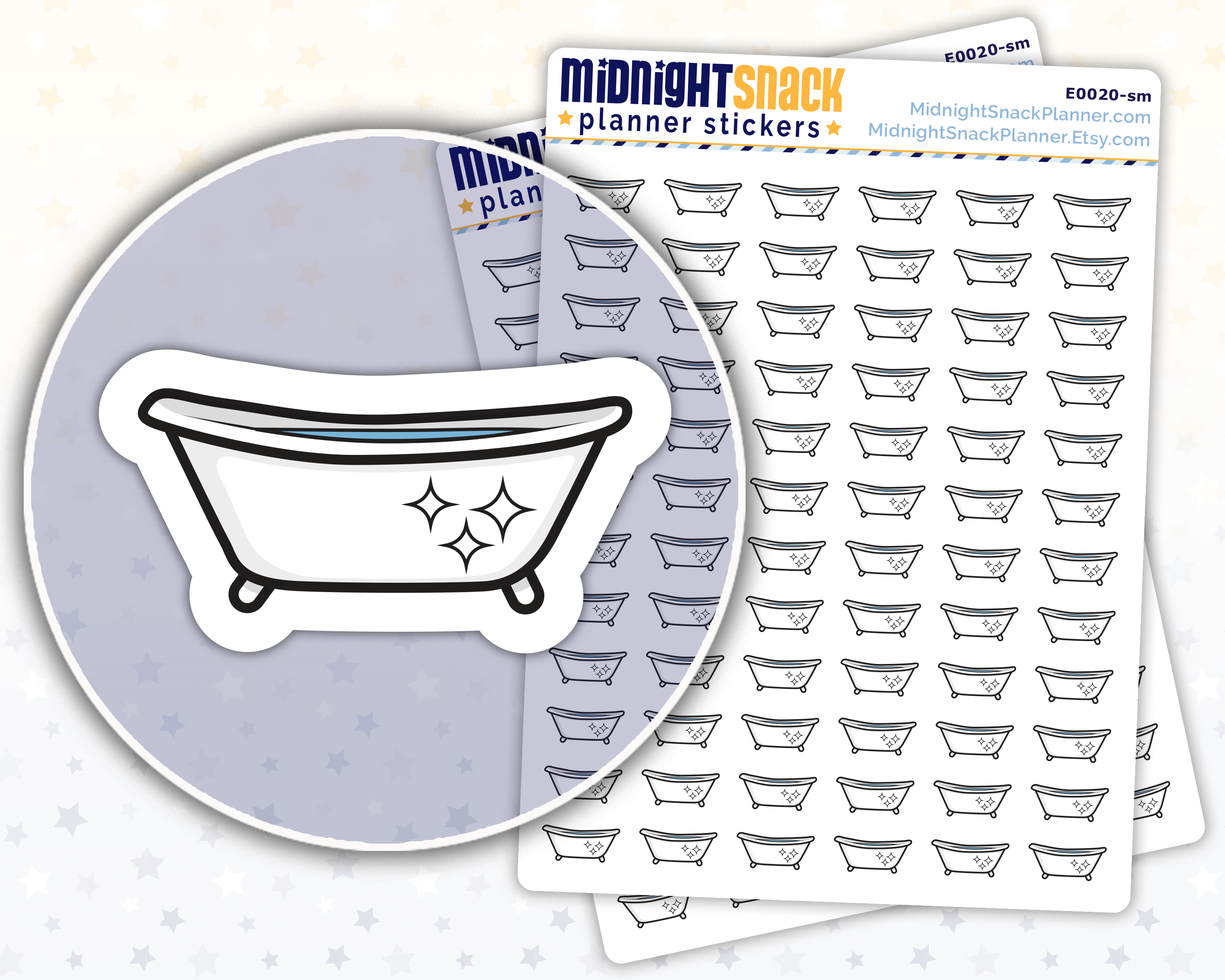 Clean the Bathtub Icon: Household Chores Planner Stickers Midnight Snack Planner