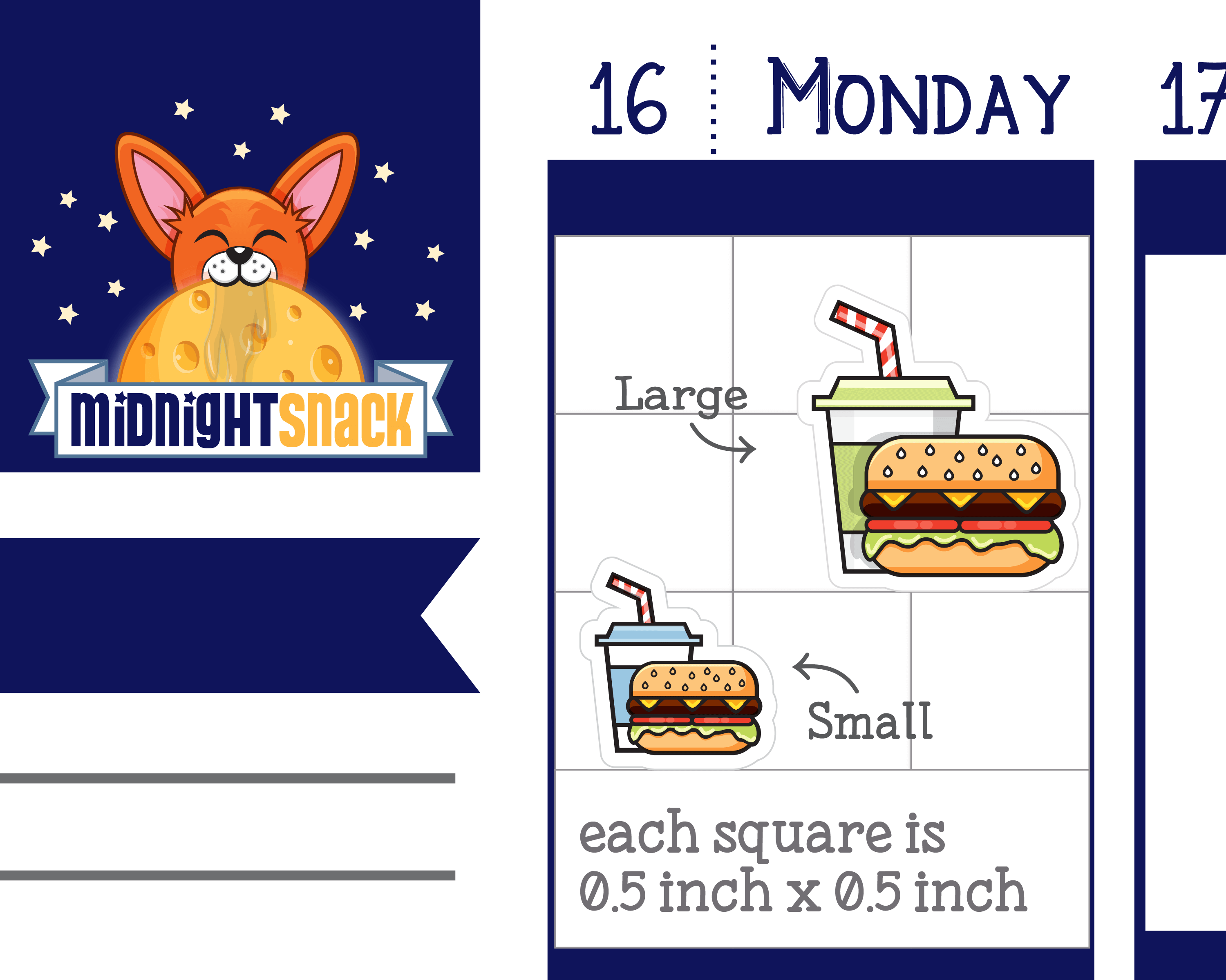 Fast Food Icon: Meal Planning Planner Stickers Midnight Snack Planner