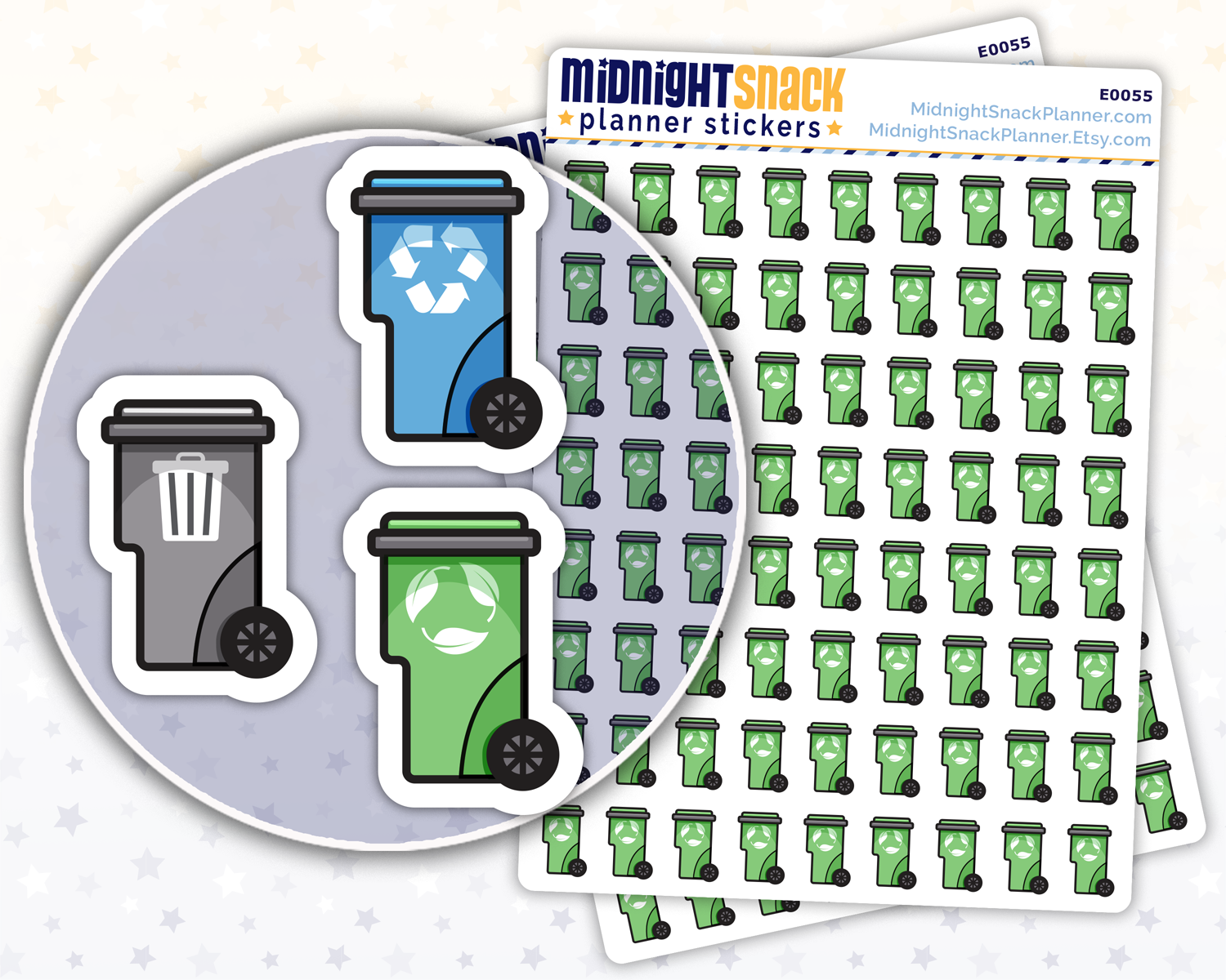 Bin Icons: Trash, Recycle, Compost: Household Chores Planner Stickers