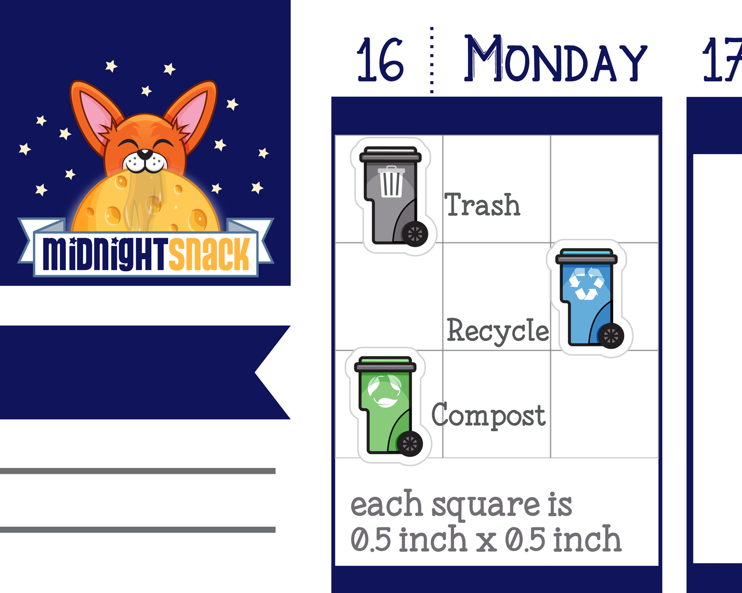 Bin Icons: Trash, Recycle, Compost: Household Chores Planner Stickers