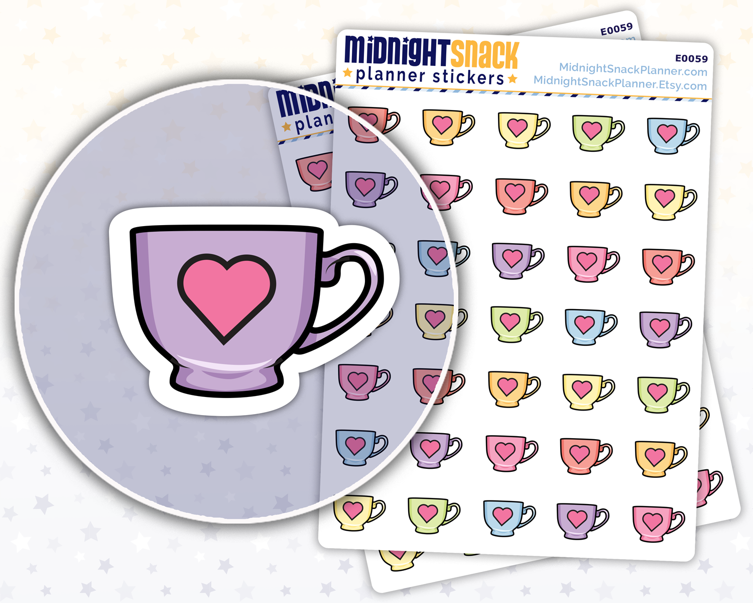 Tea Cups With Hearts Icon: Planner Stickers