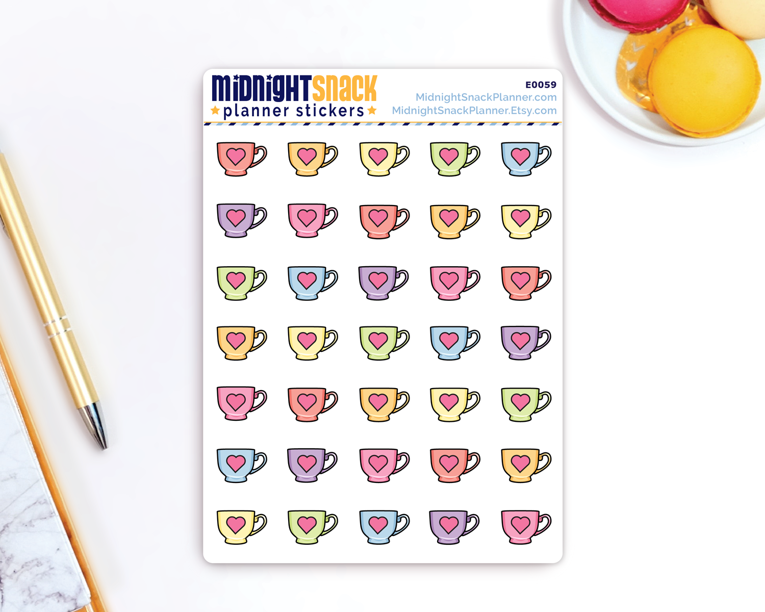 Tea Cups With Hearts Icon: Planner Stickers