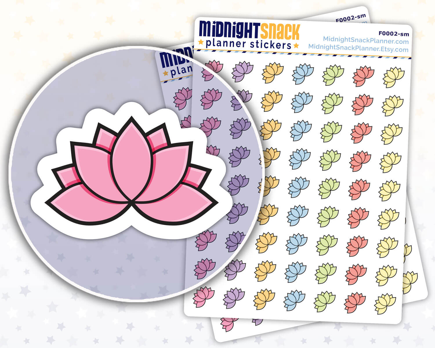 Small Lotus Flower Yoga Icon: Meditation, Health and Fitness Planner Stickers Midnight Snack Planner
