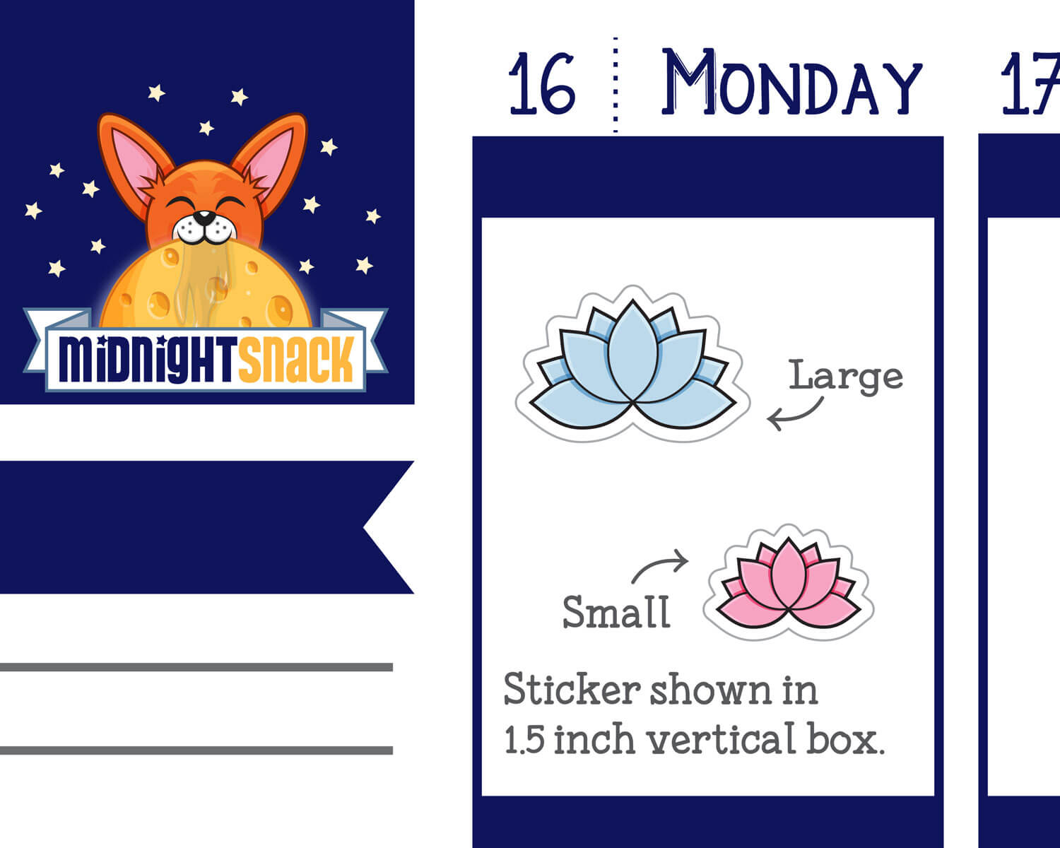 Size Comparison of Lotus Flower Yoga Icon: Meditation, Health and Fitness Planner Stickers Midnight Snack Planner
