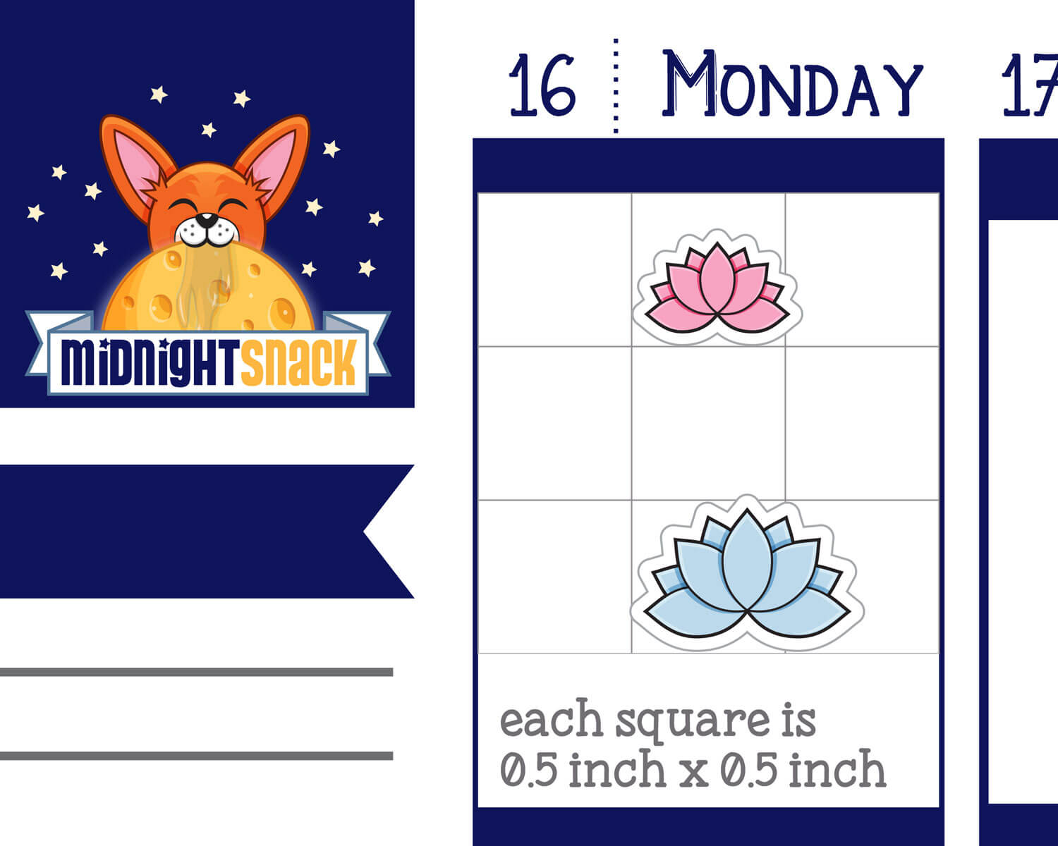 Size of Lotus Flower Yoga Icon: Meditation, Health and Fitness Planner Stickers Midnight Snack Planner