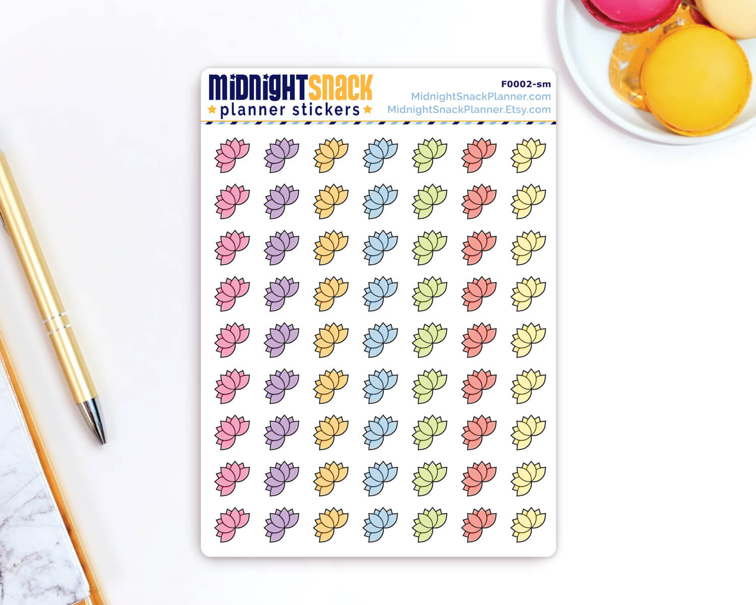 Small Lotus Flower Yoga Icon: Meditation, Health and Fitness Planner Stickers Midnight Snack Planner