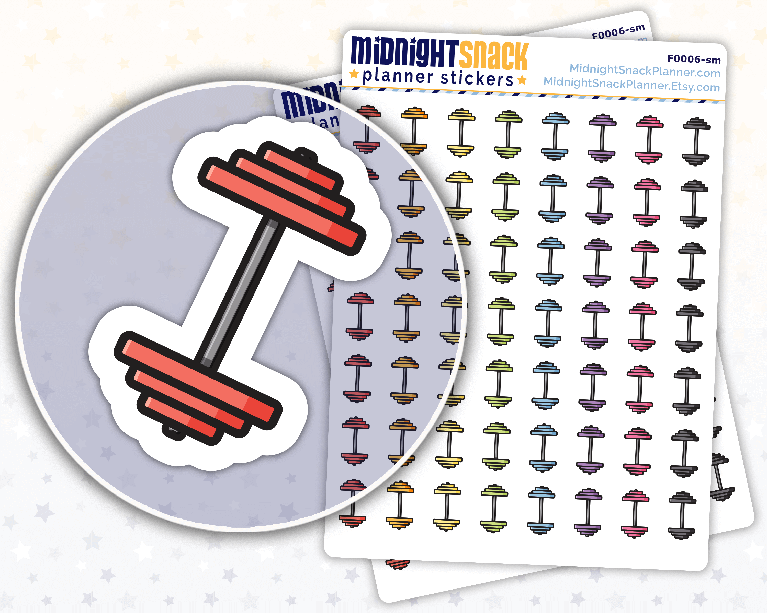 Dumbbell Weights Icon: Strength Training Fitness Planner Stickers Midnight Snack Planner