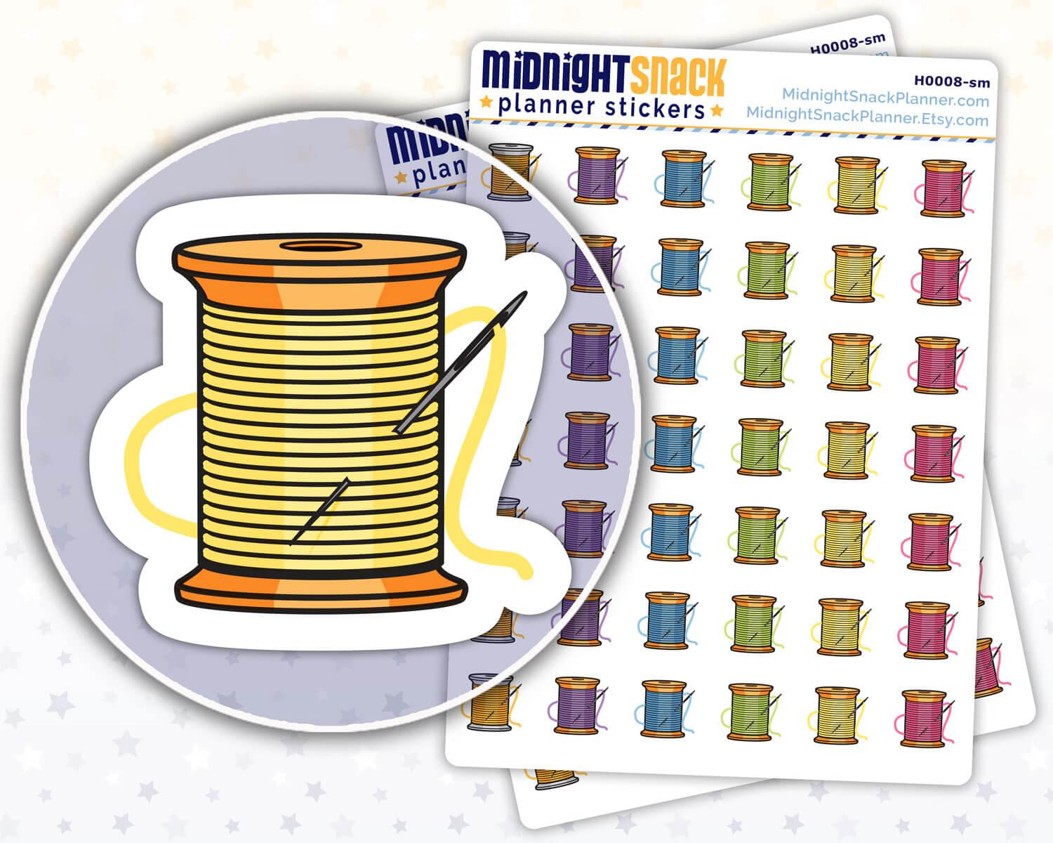 Needle and Thread Icon: Sewing Planner Stickers Midnight Snack Planner