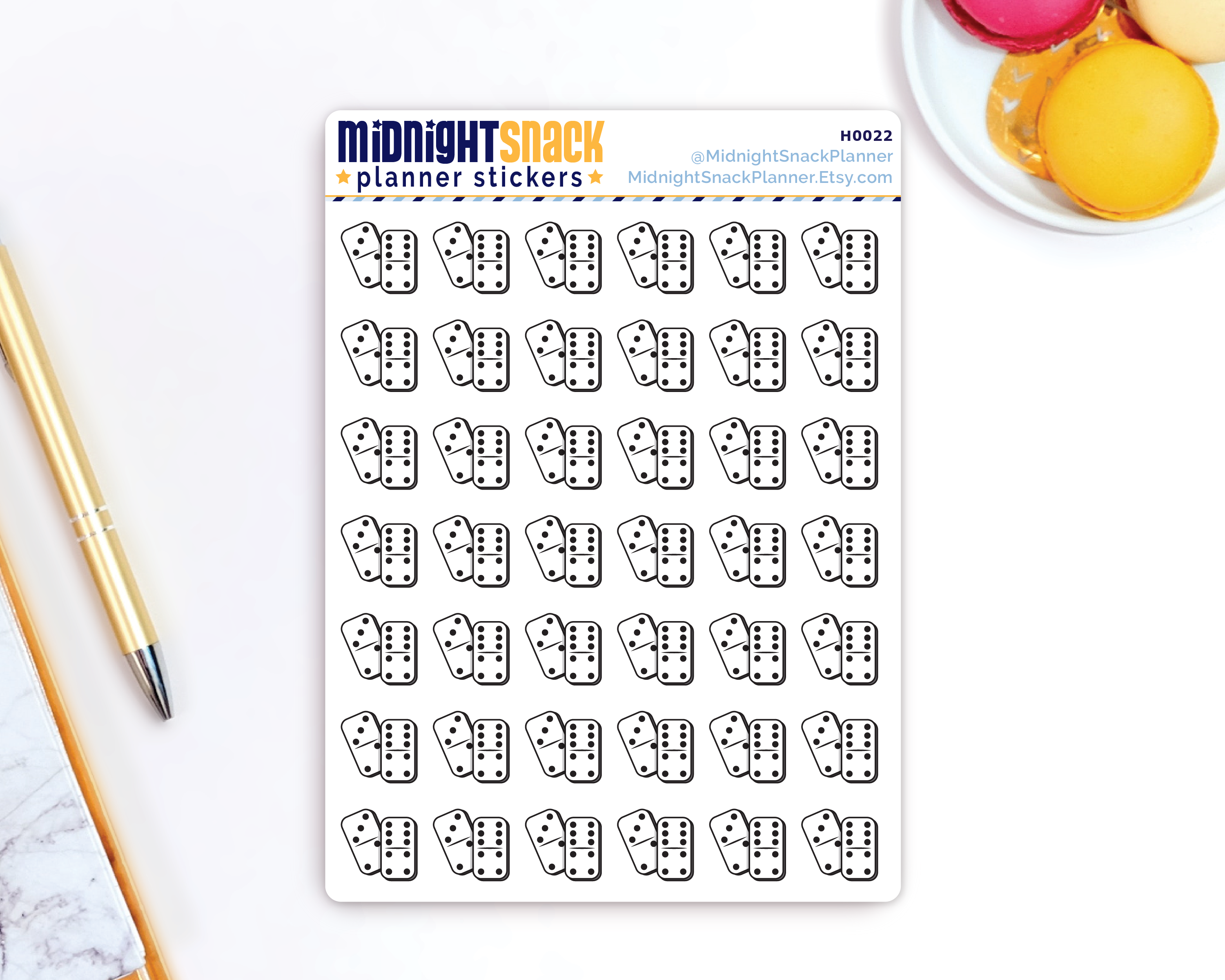 Domino Tiles Icon Stickers:  Fun and Games Planner Stickers Midnight Snack Planner