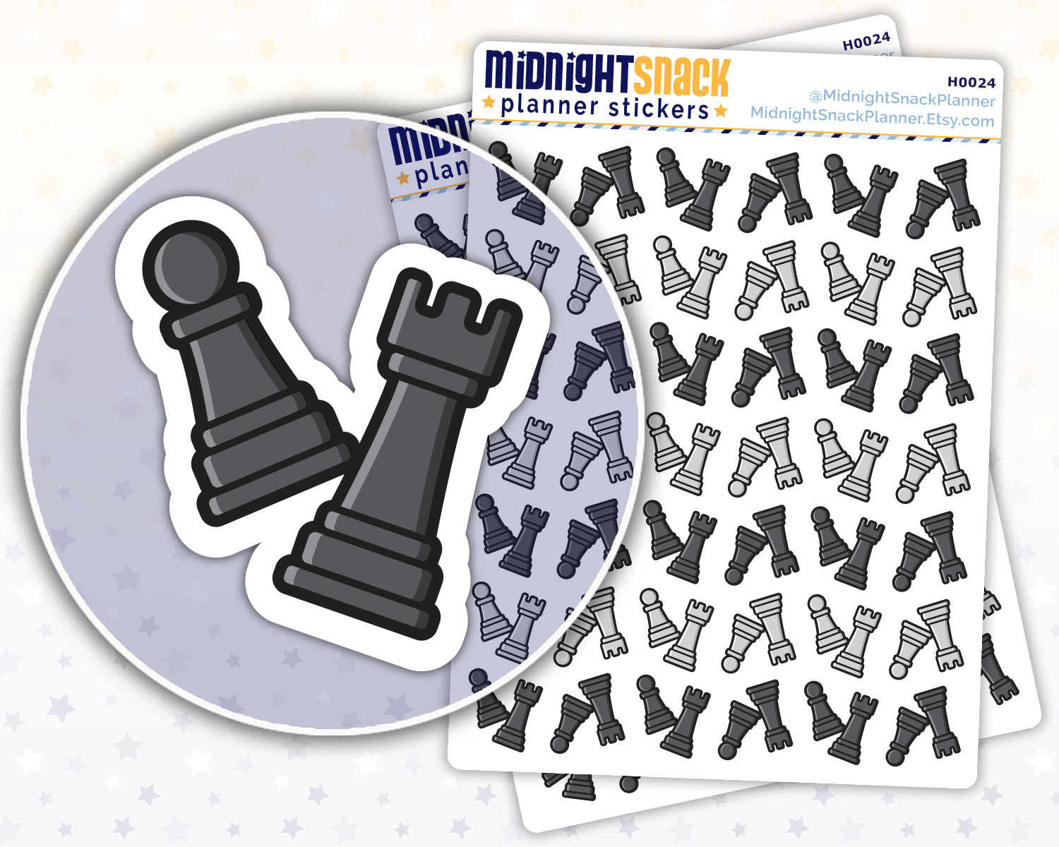 Chess Pieces Icon Stickers:  Fun and Games Planner Stickers Midnight Snack Planner