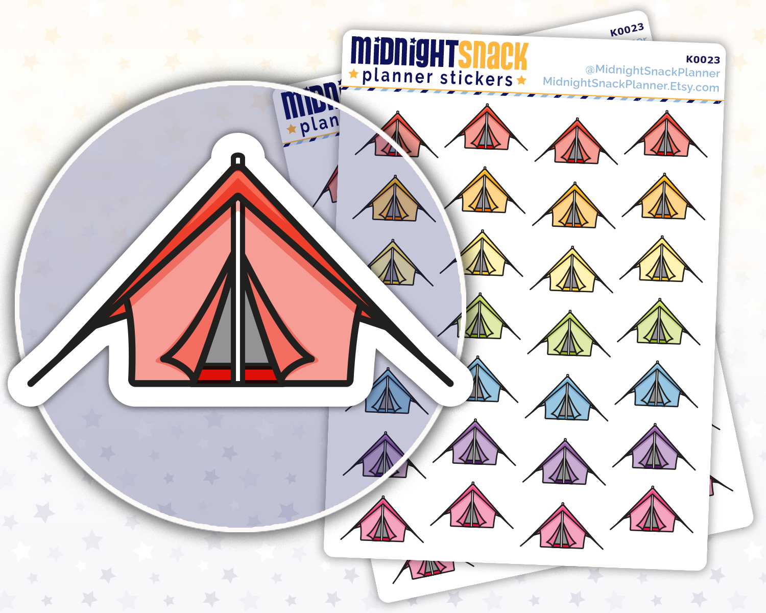 Tent Icon: Camping Trip  Planner Stickers Midnight Snack Planner