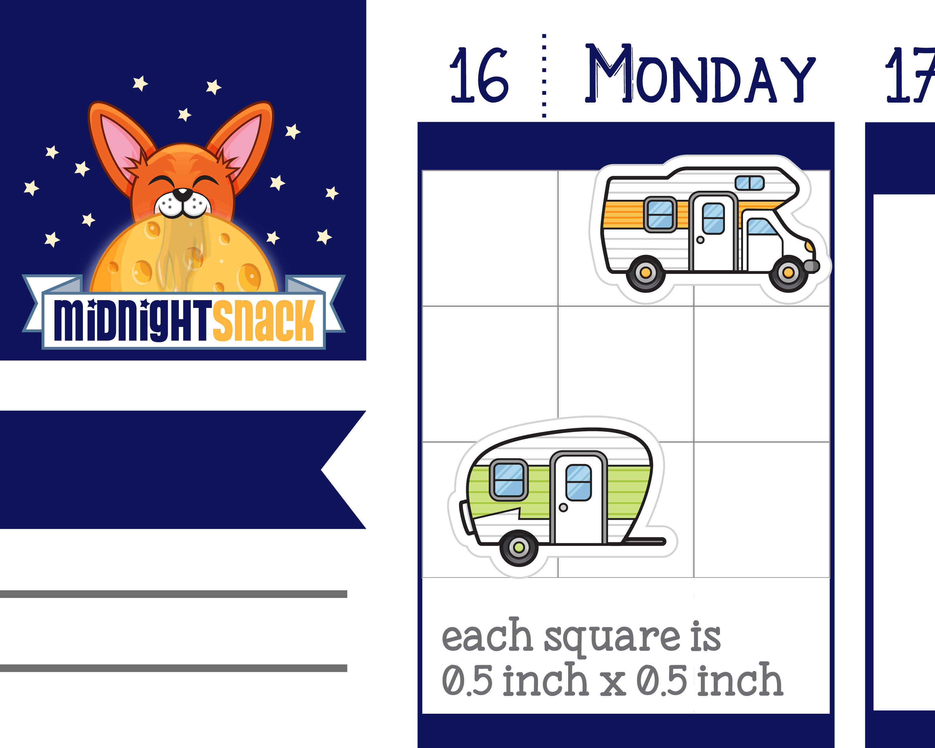 RV or Trailer Icon: Camping Trip Planner Stickers Midnight Snack Planner