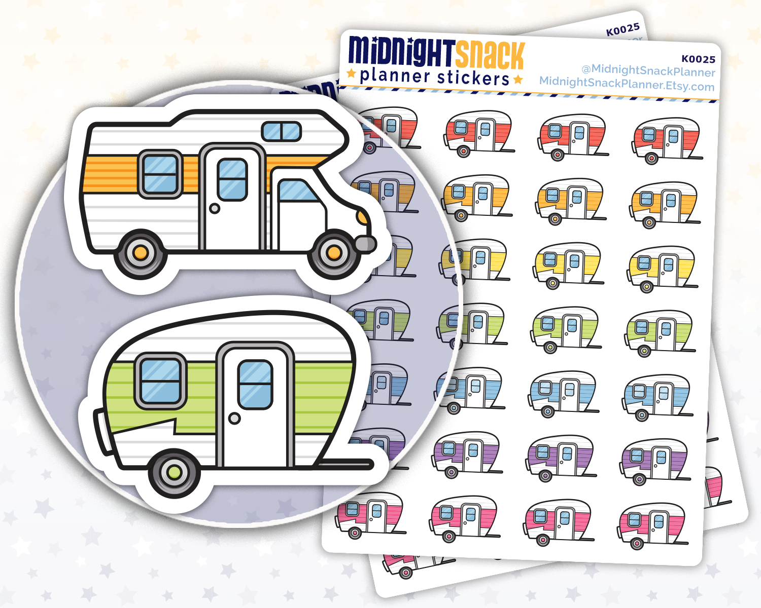 RV or Trailer Icon: Camping Trip Planner Stickers Midnight Snack Planner