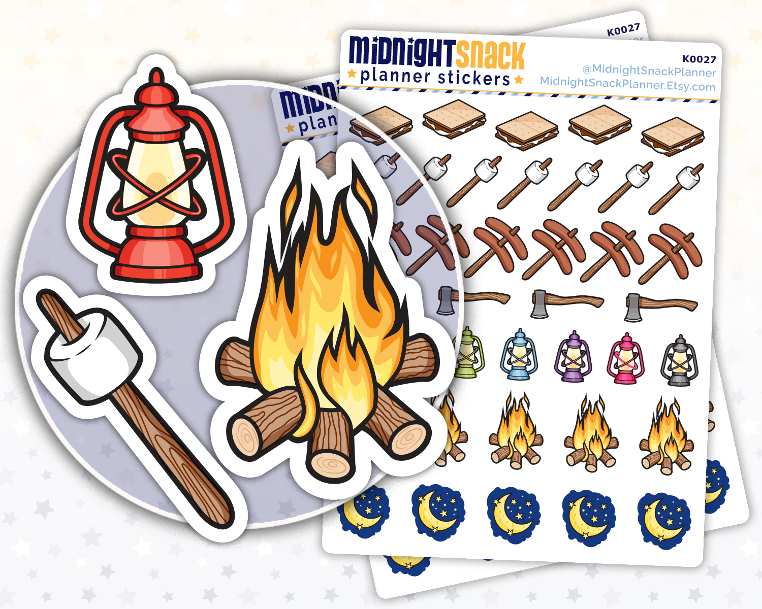 Camping Sampler Icon: Camping Trip Planner Stickers Midnight Snack Planner