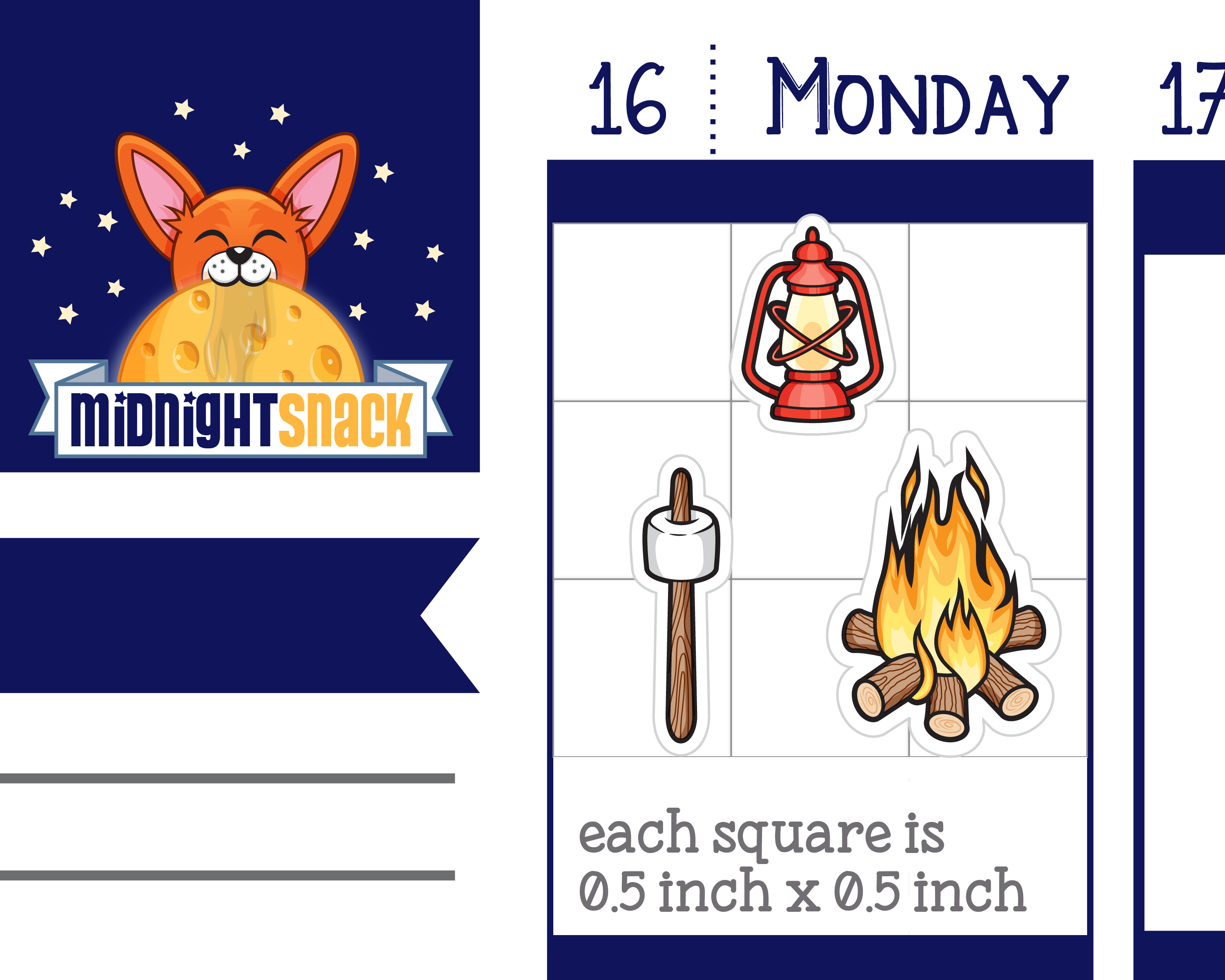 Camping Sampler Icon: Camping Trip Planner Stickers Midnight Snack Planner