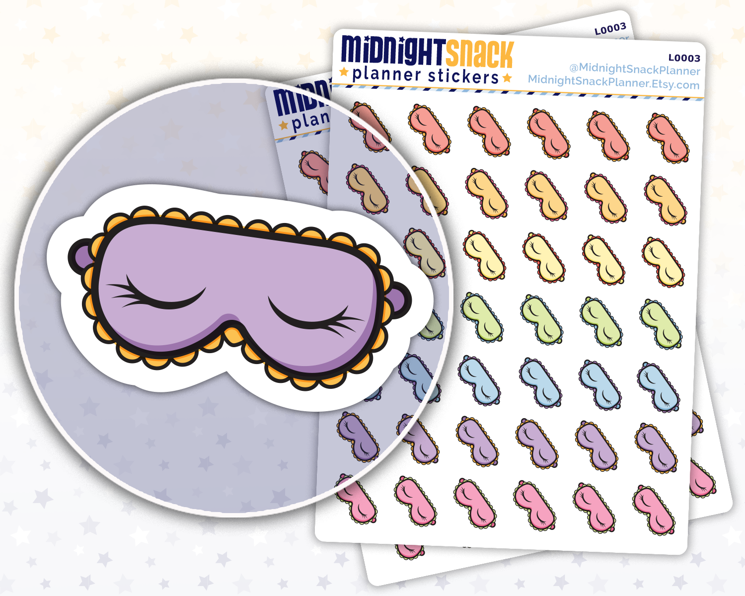Sleep Mask Icon: Self Care Planner Stickers Midnight Snack Planner