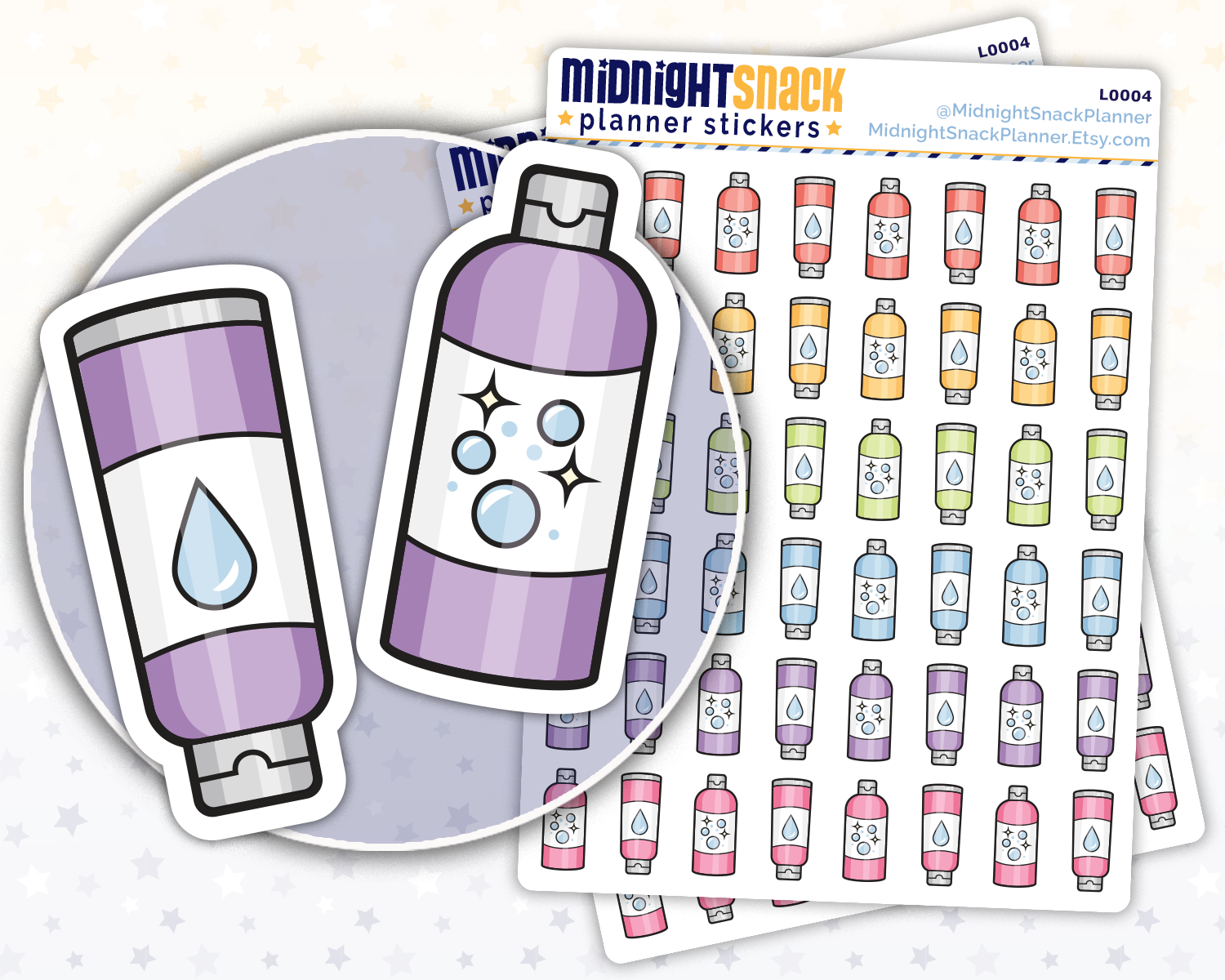 Shampoo and Conditioner Icon: Hair Care Planner Stickers Midnight Snack Planner