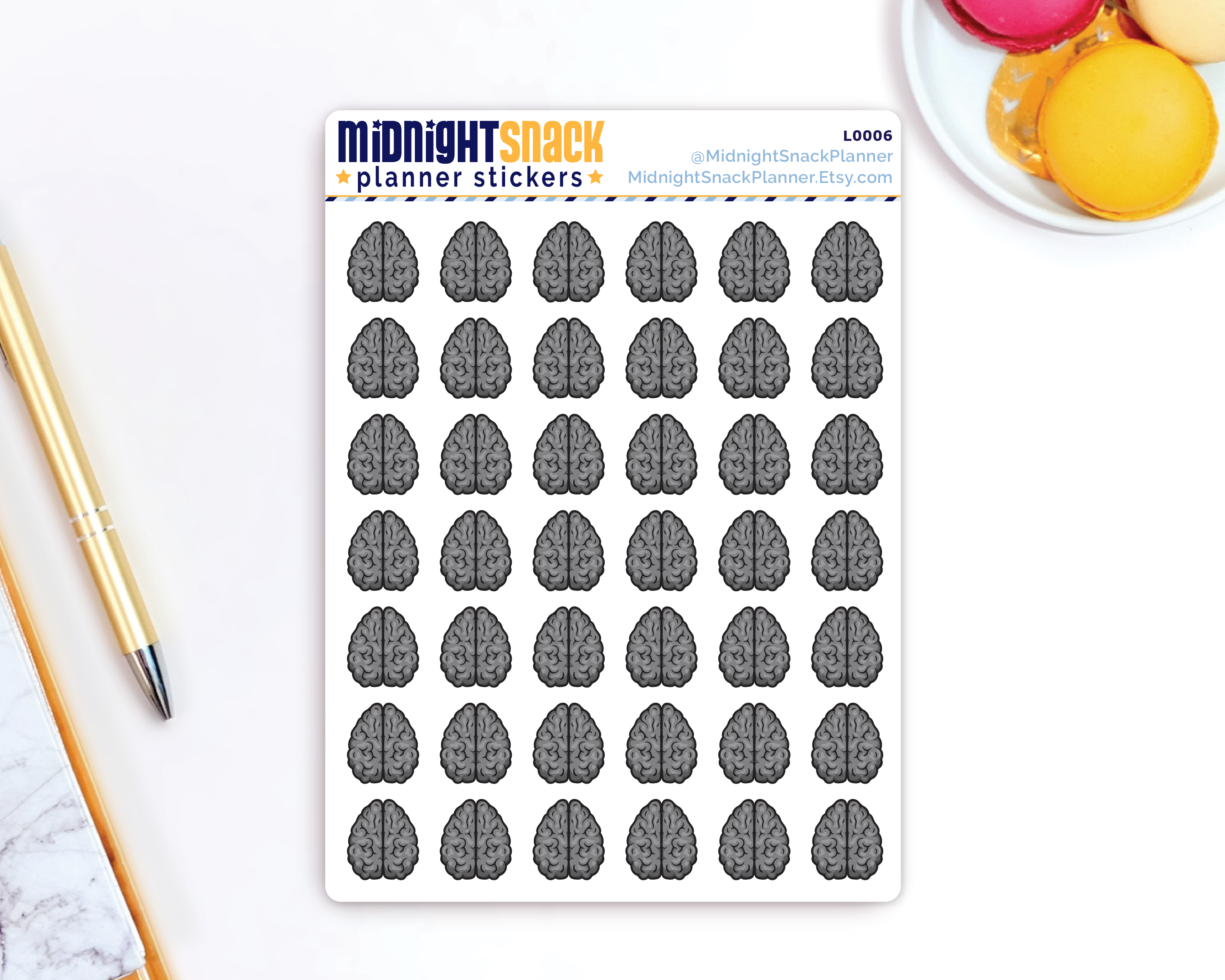 Brain Icon: Mental Health Planner Stickers Midnight Snack Planner