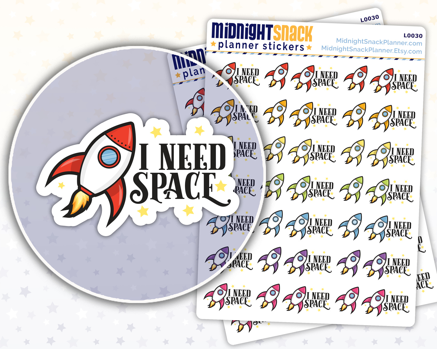 "I Need Space" Rocket Ship Icon: Self Care Planner Stickers