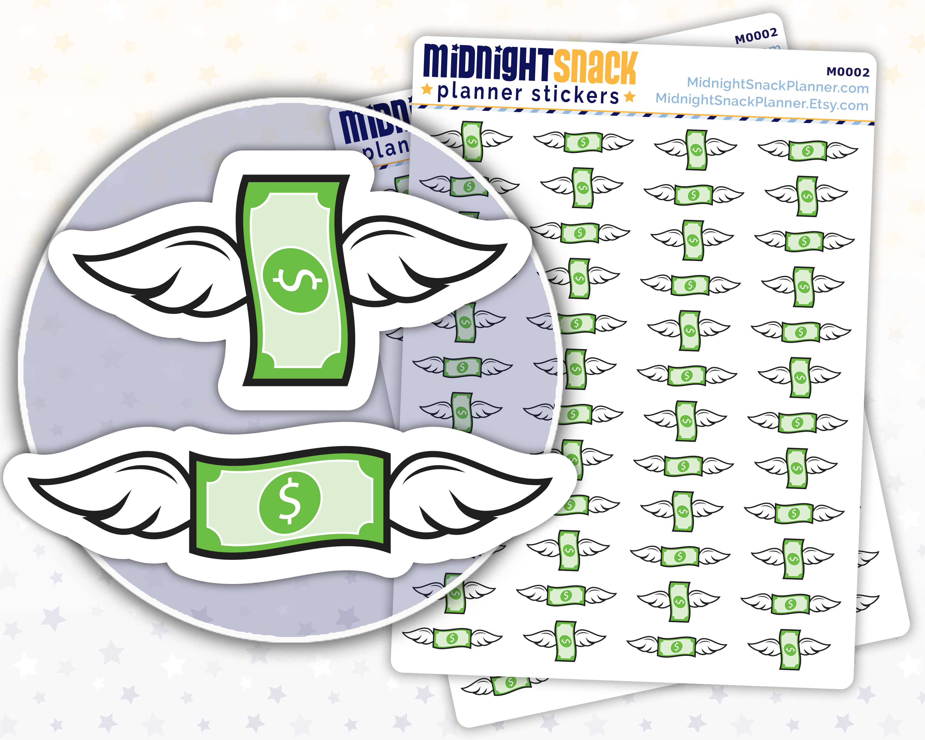 Flying Money Icon: Pay Day Planner Stickers: Midnight Snack Planner