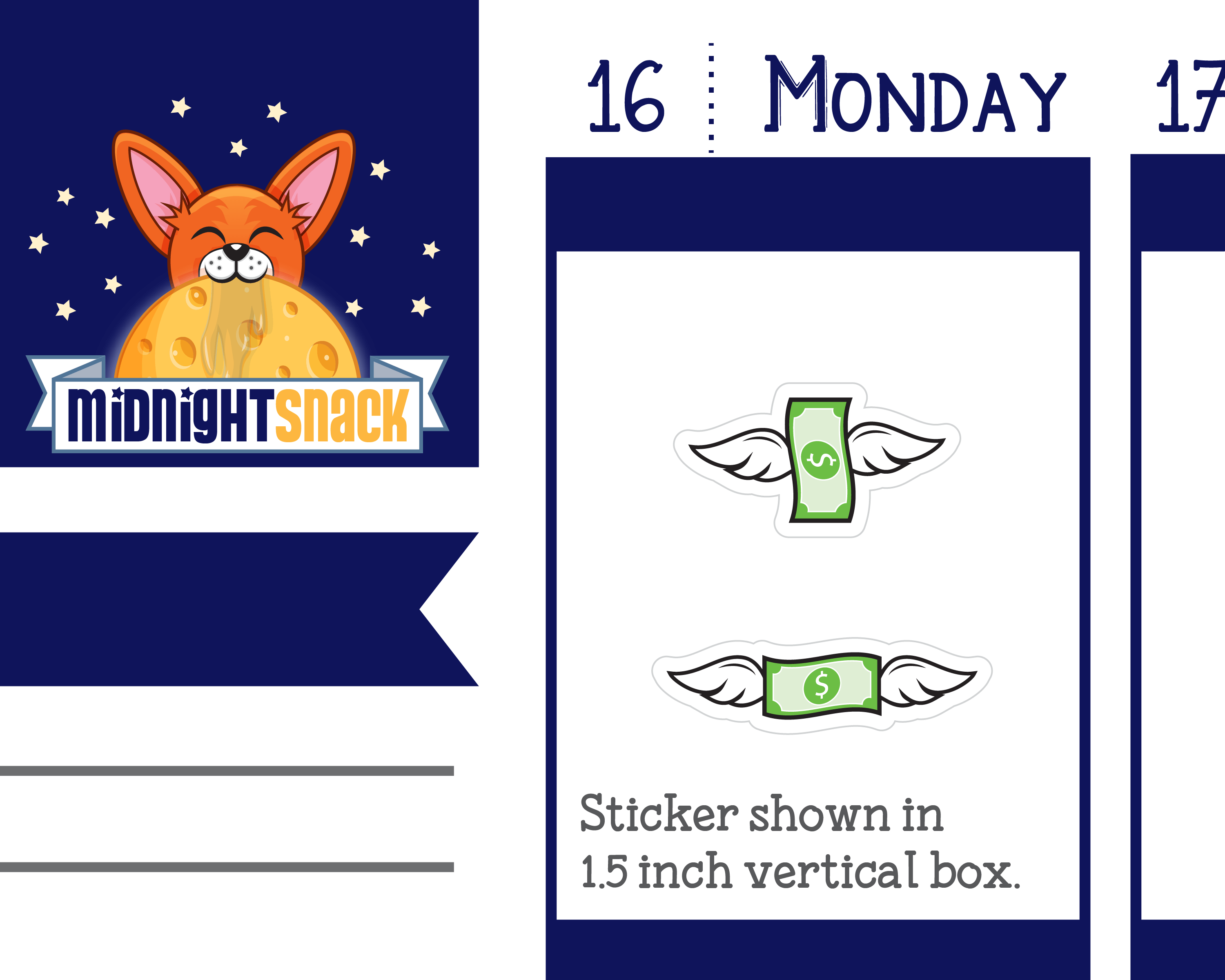 Flying Money Icon: Pay Day Planner Stickers: Midnight Snack Planner
