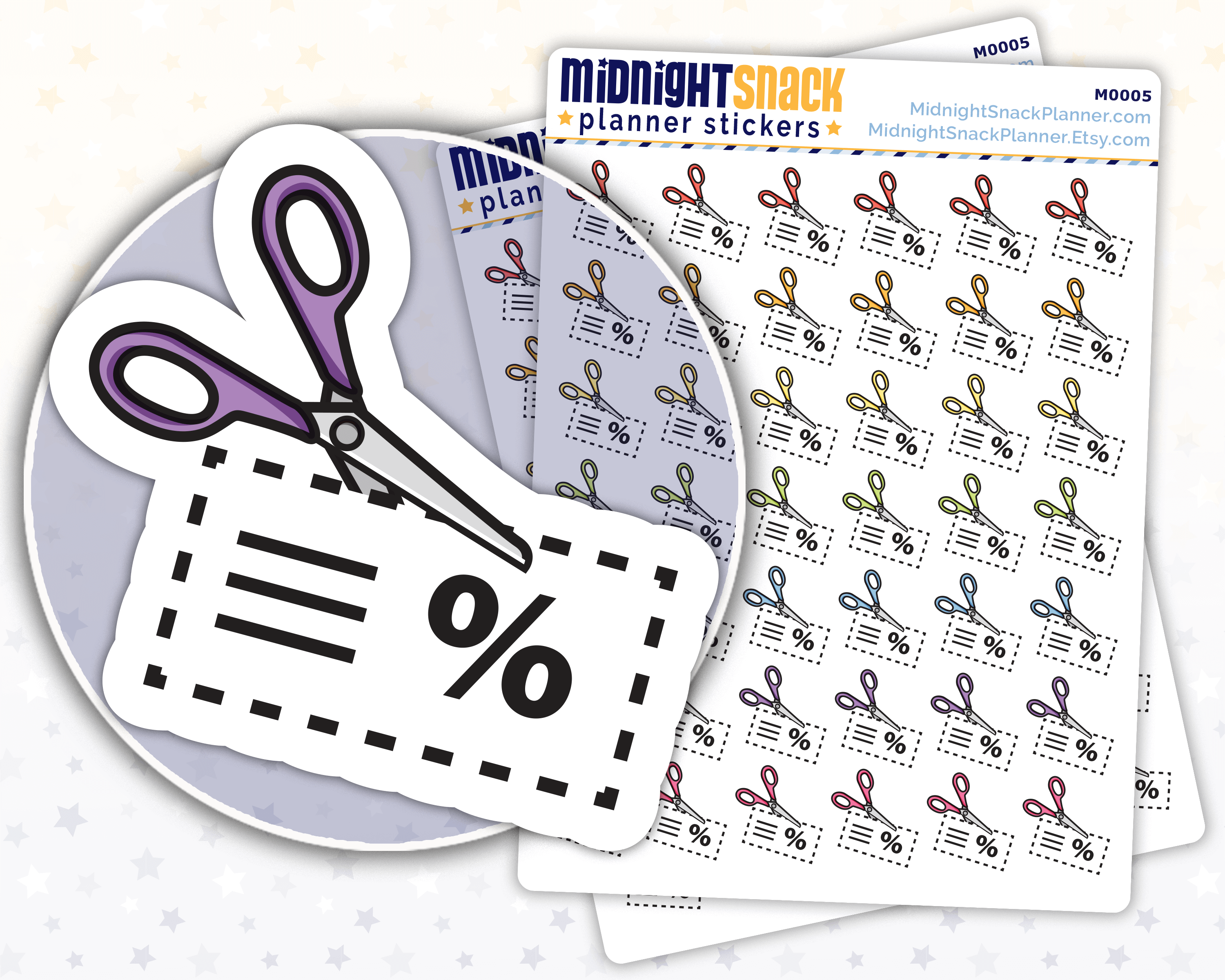 Cut Coupons Icon: Budgeting Planner Stickers: Midnight Snack Planner
