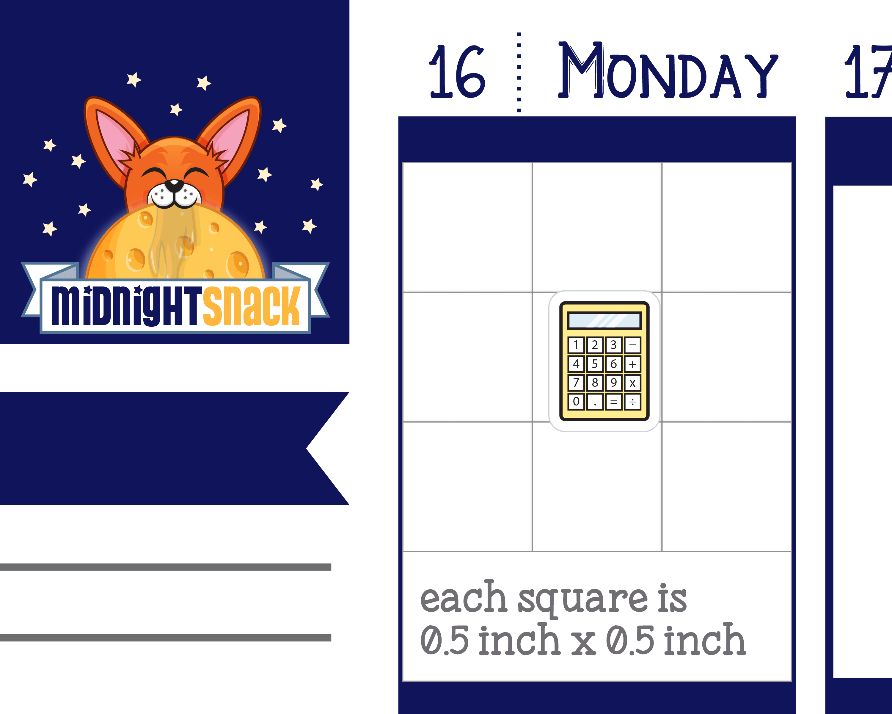 Calculator Icon: Bookkeeping or Math Planner Stickers: Midnight Snack Planner