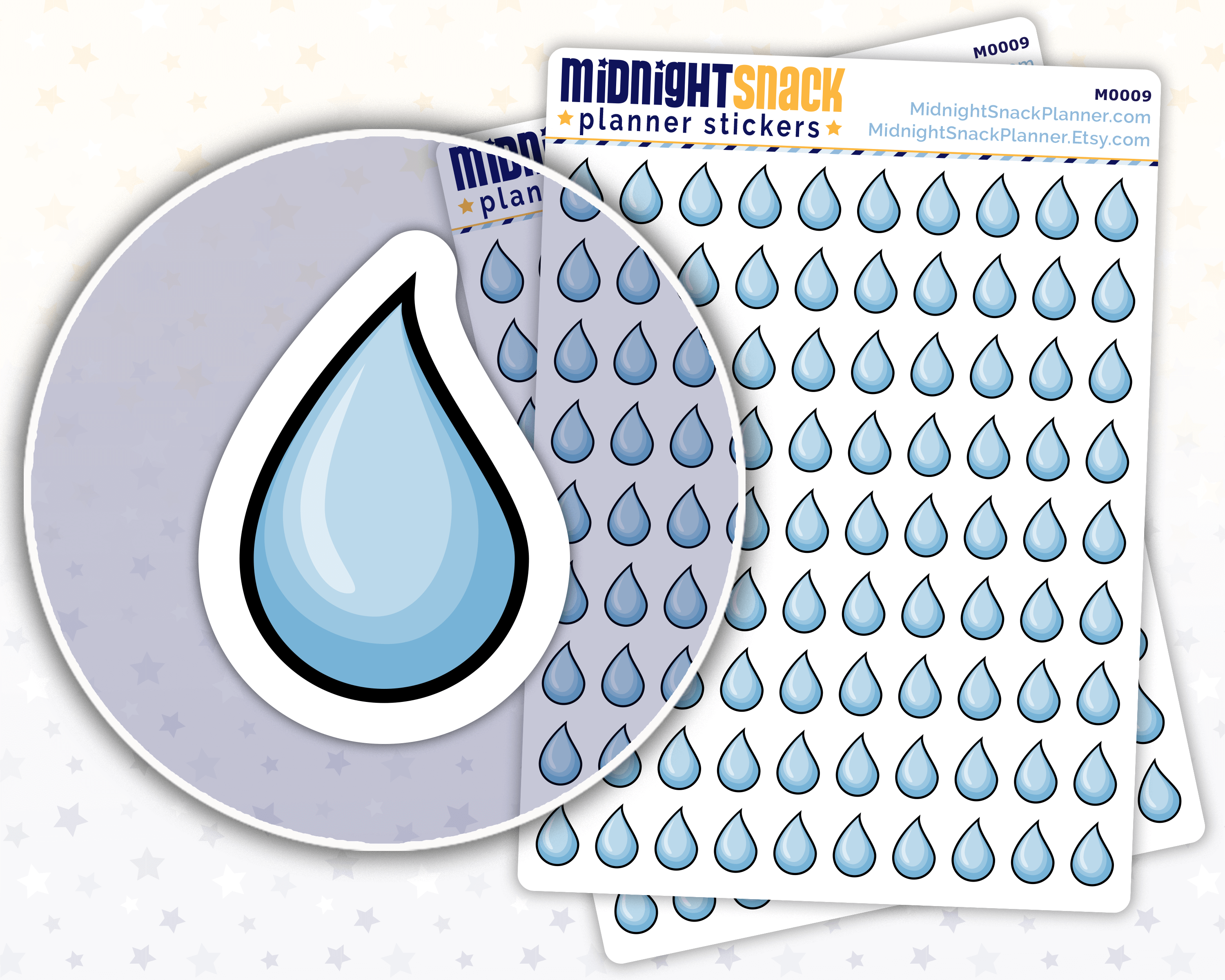 Water Drop Icon: Water Bill Planner Stickers: Midnight Snack Planner
