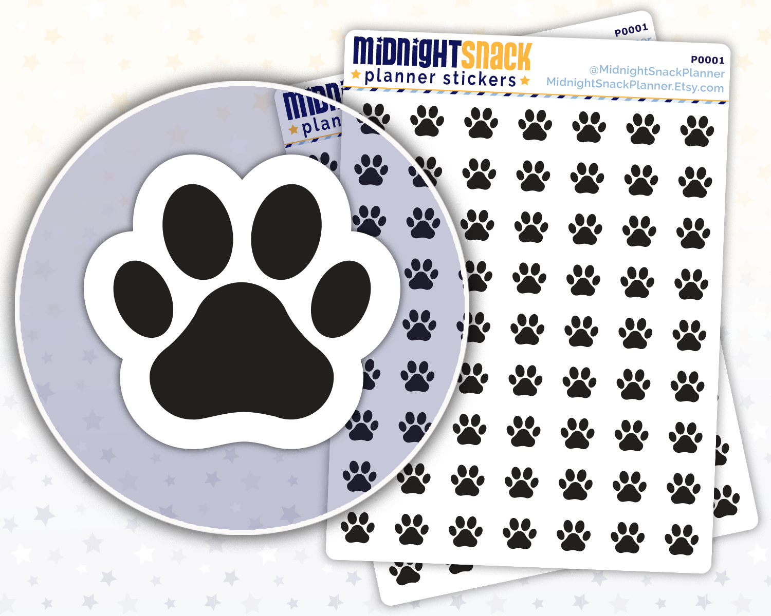 Paw Print Icon: Pet Care Planner Stickers Midnight Snack Planner