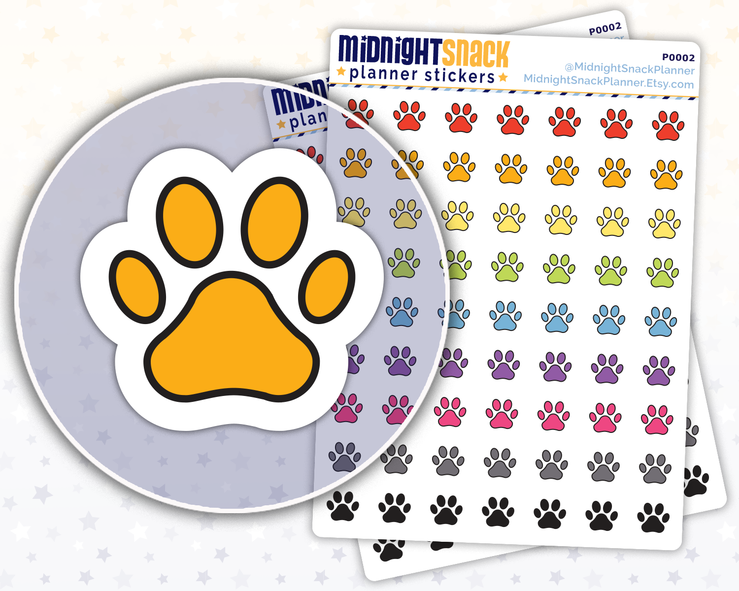 Paw Print Icon: Pet Care Planner Stickers Midnight Snack Planner