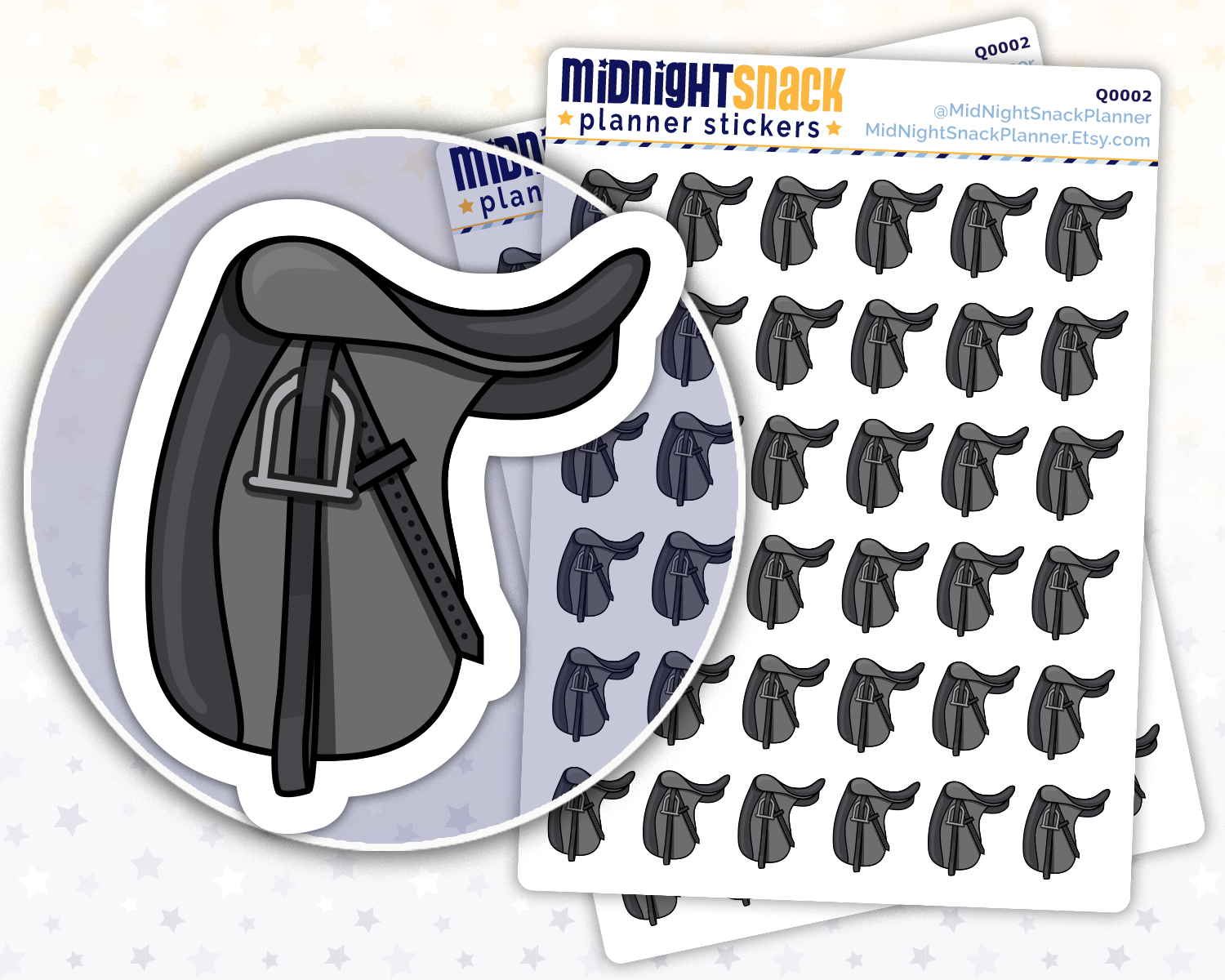 Dressage Saddle Icon: Horse Back Riding Planner Stickers Midnight Snack Planner