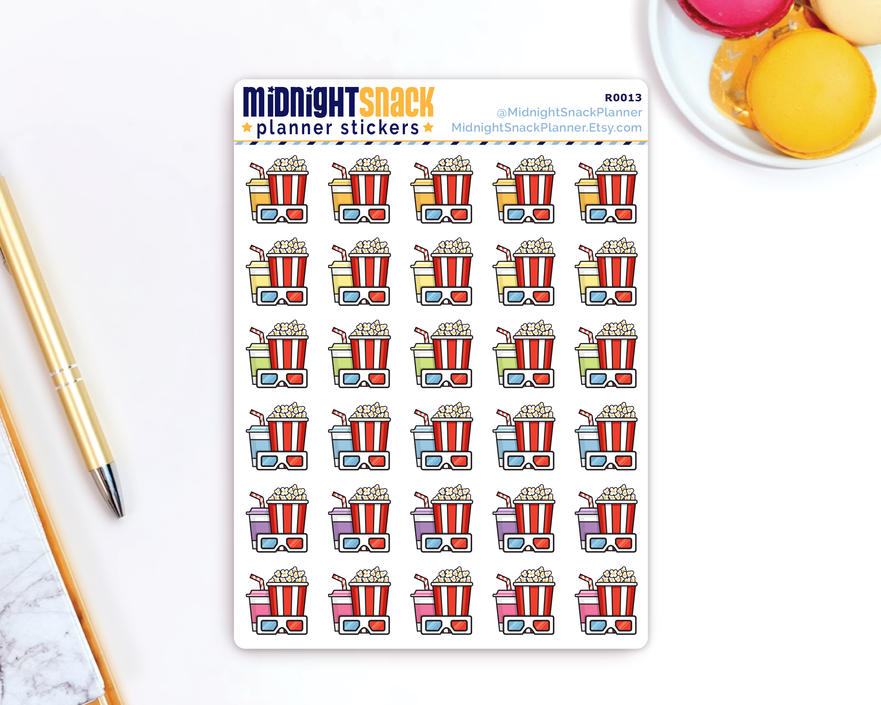 Popcorn and Movie Icon: Movie Night Planner Stickers Midnight Snack Planner