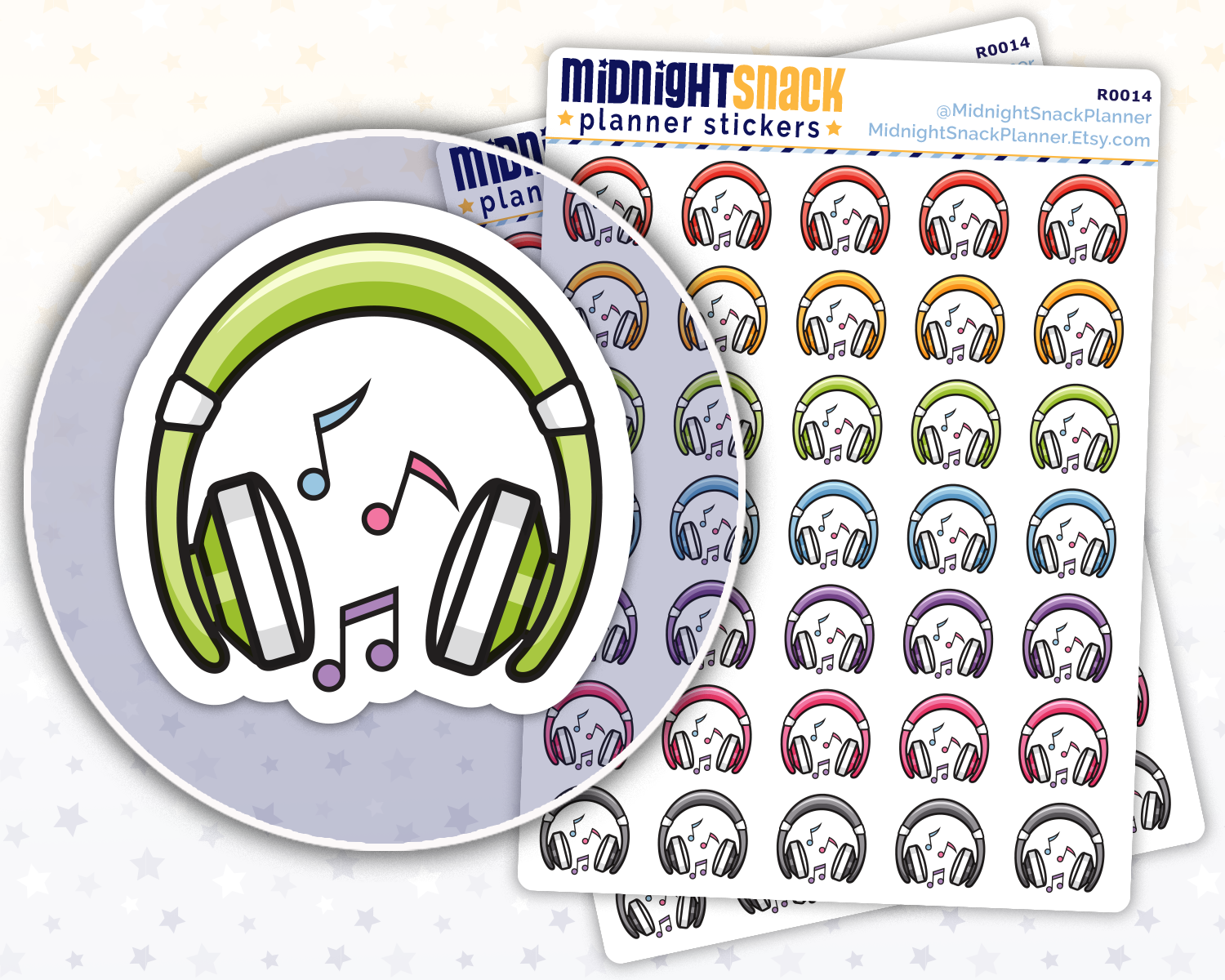 Headphones Icon: New Music Planner Stickers Midnight Snack Planner