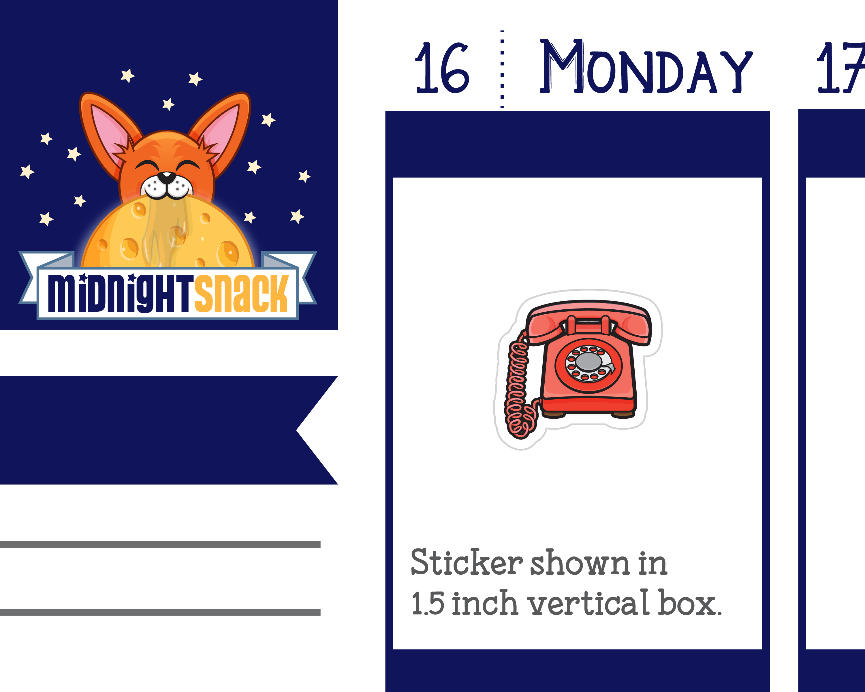 Rotary Telephone Icon:  Phone Call Reminder Planner Stickers Midnight Snack Planner