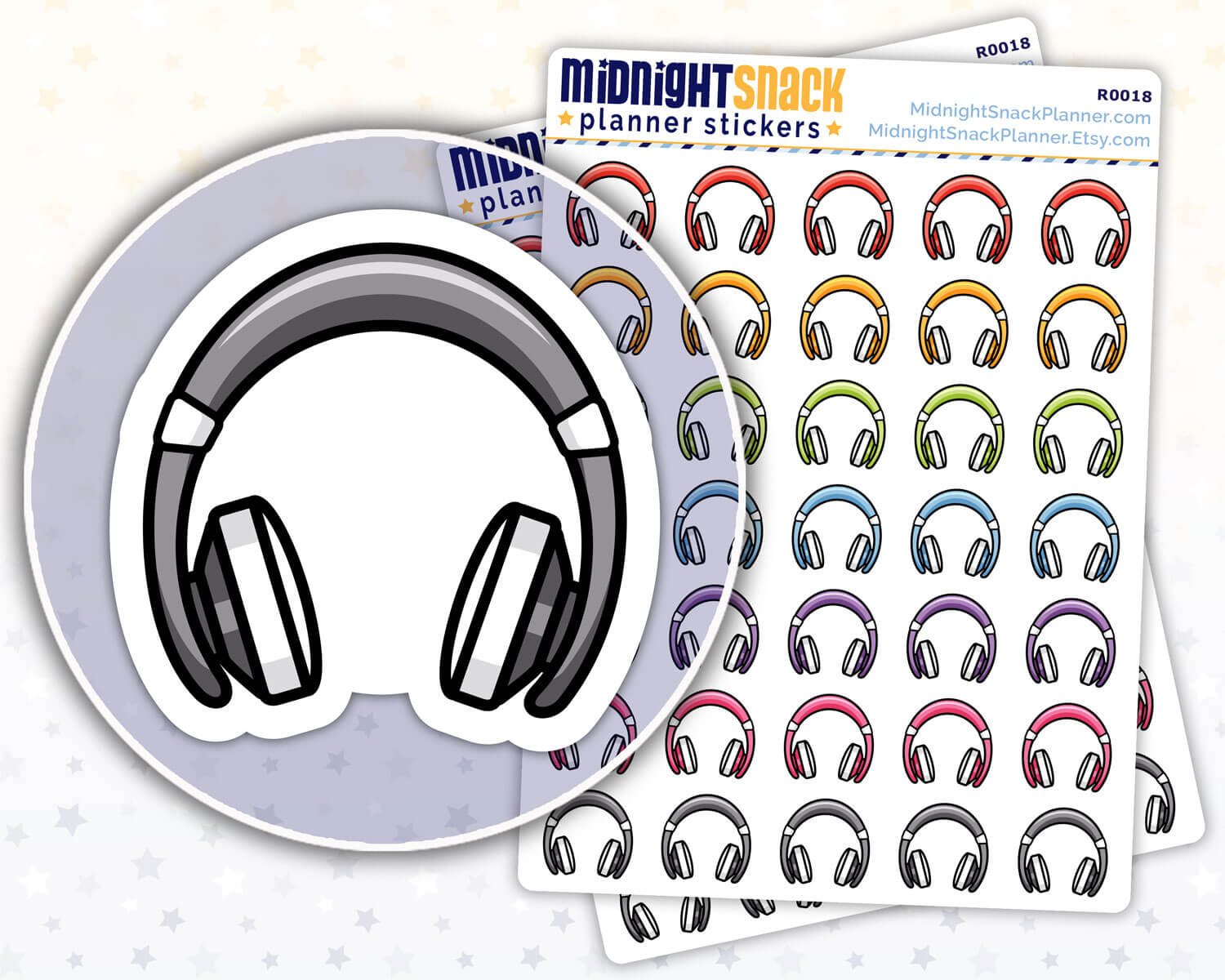 Headphones Icon: Music, Audio Book, or Podcast Planner Stickers Midnight Snack Planner