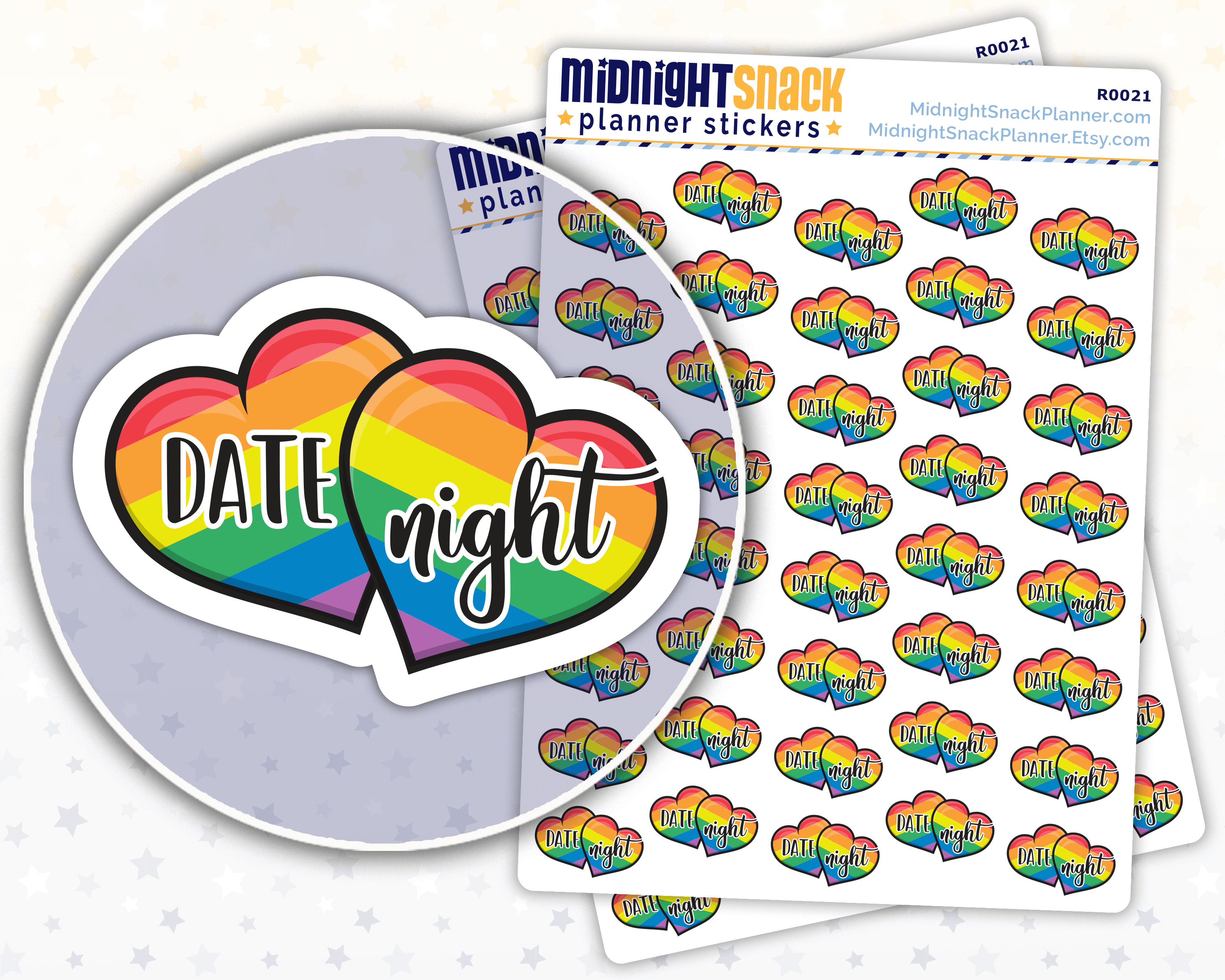 Pride Double Heart Icon: Date Night Planner Stickers: Midnight Snack Planner Stickers