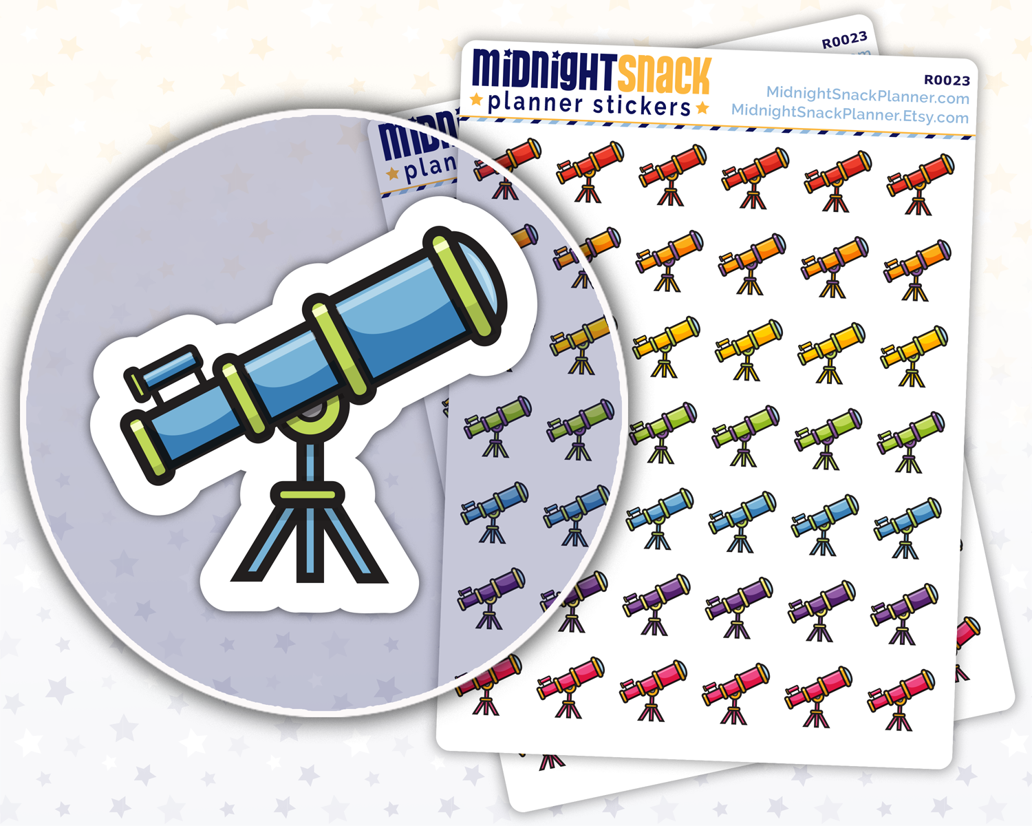 Telescope Label Sticker Telescope Icon: Astronomy Planner Stickers – Midnight Snack Planner