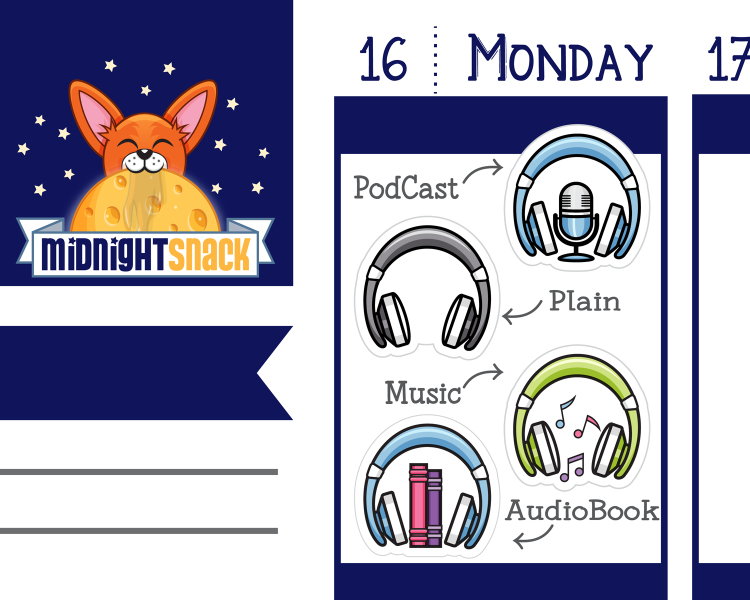 Headphones Icon: Music, Podcast, or Audio Book Planner Stickers