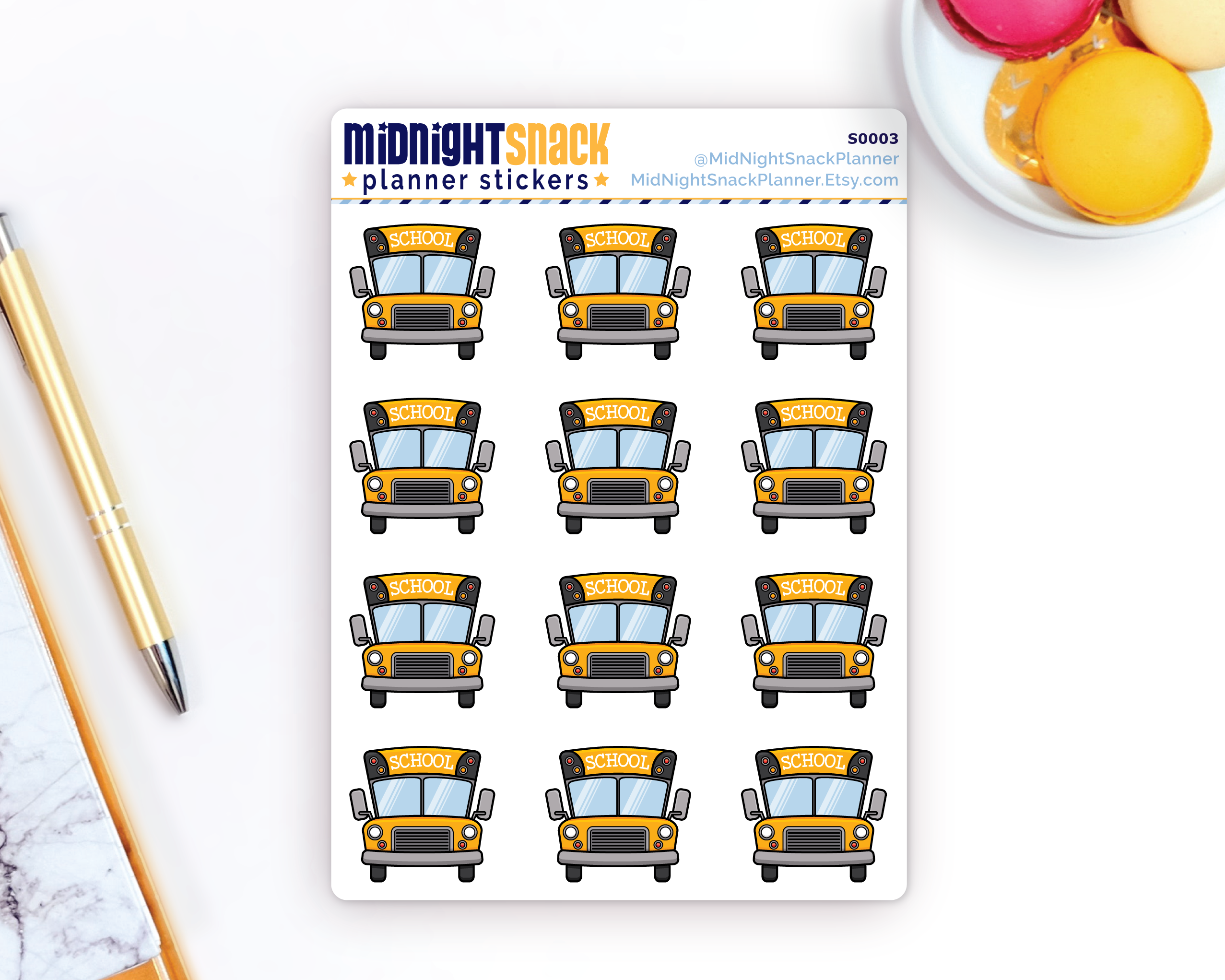 Yellow School Bus Icon: Back to School Planner Stickers Midnight Snack Planner