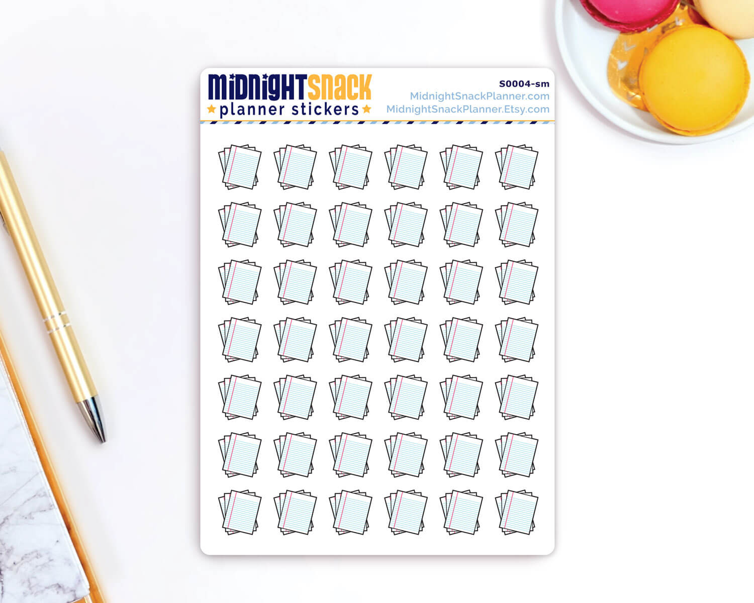 Lined Paper Icon: Homework Assignment Planner Stickers Midnight Snack Planner