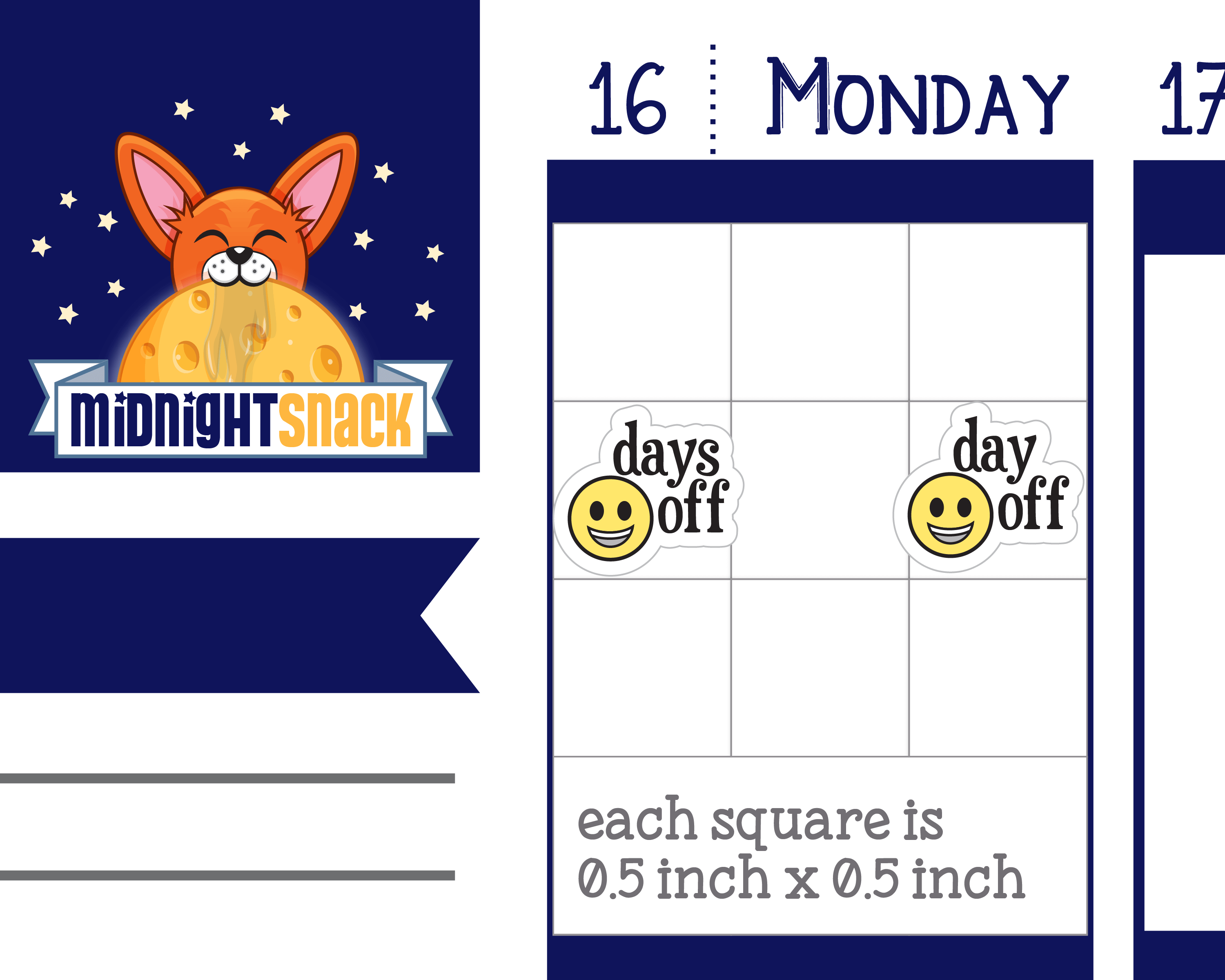 Days Off Happy Face Icon: Work Day Planner Stickers: Midnight Snack Planner Stickers