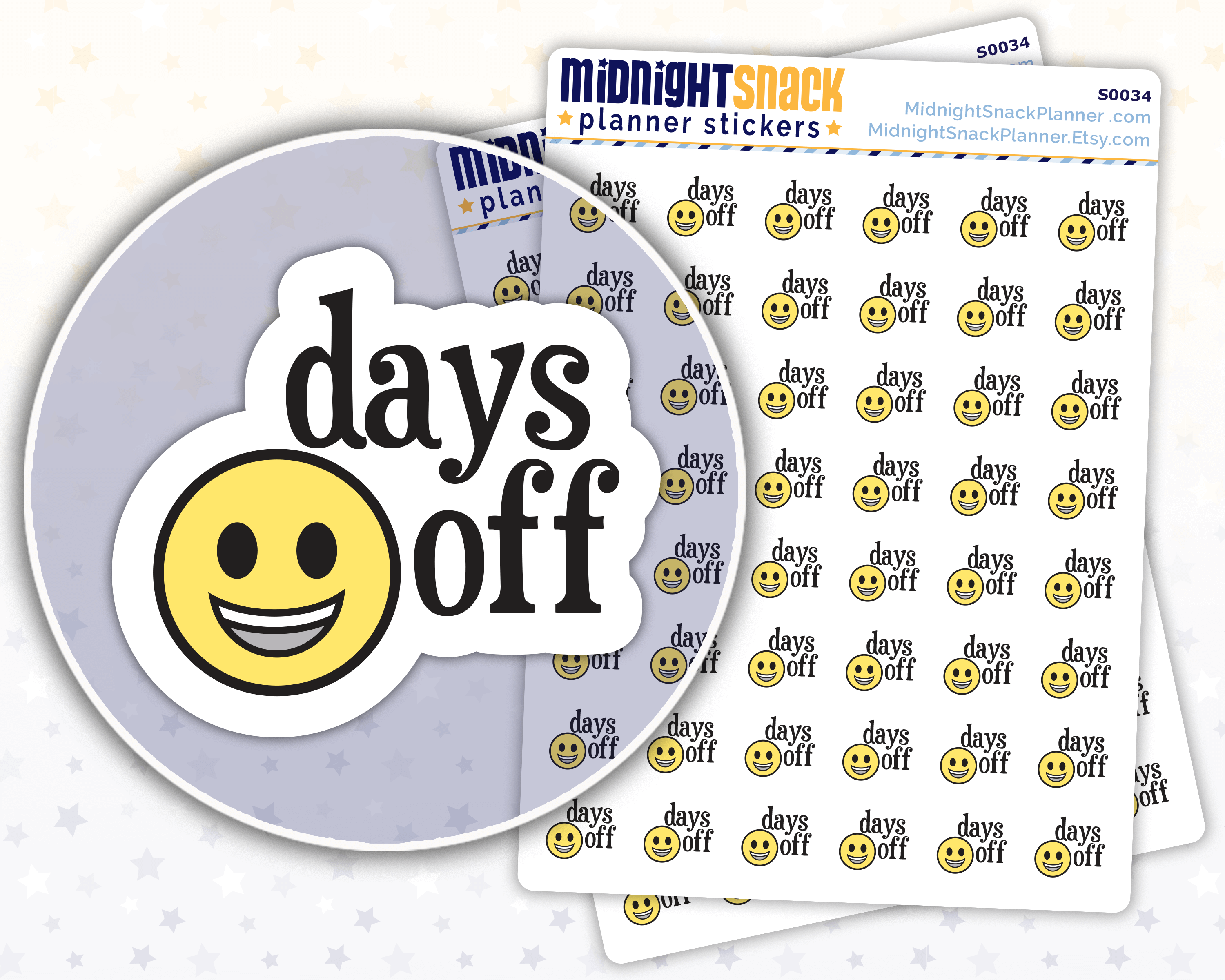 Days Off Happy Face Icon: Work Day Planner Stickers: Midnight Snack Planner Stickers