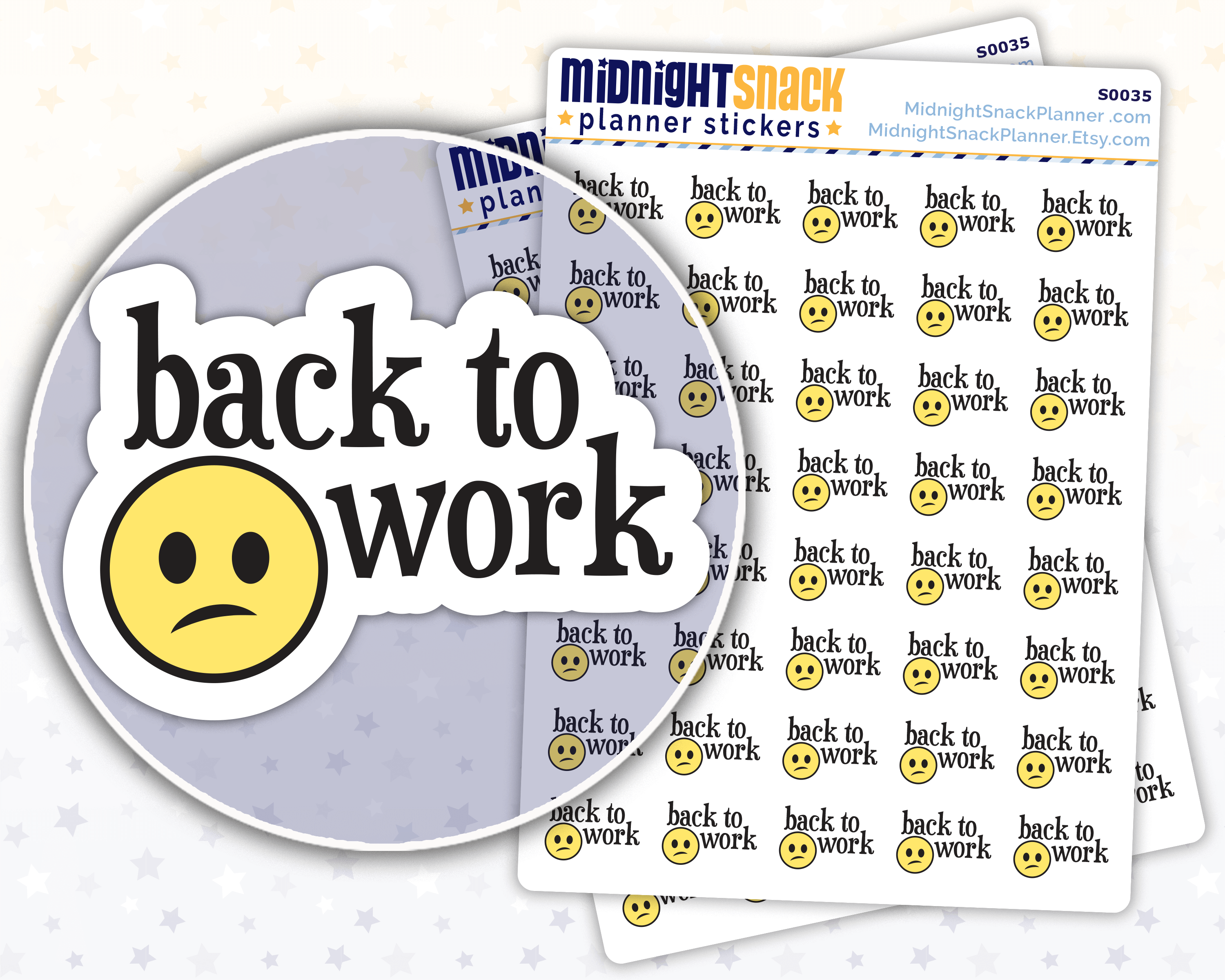 Back to Work Sad Face Icon: Work Day Planner Stickers