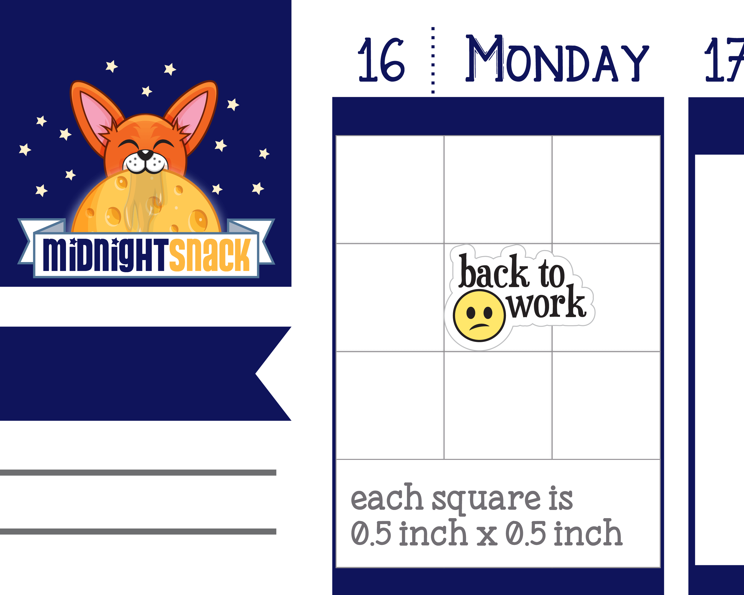 Back to Work Sad Face Icon: Work Day Planner Stickers: Midnight Snack Planner Stickers