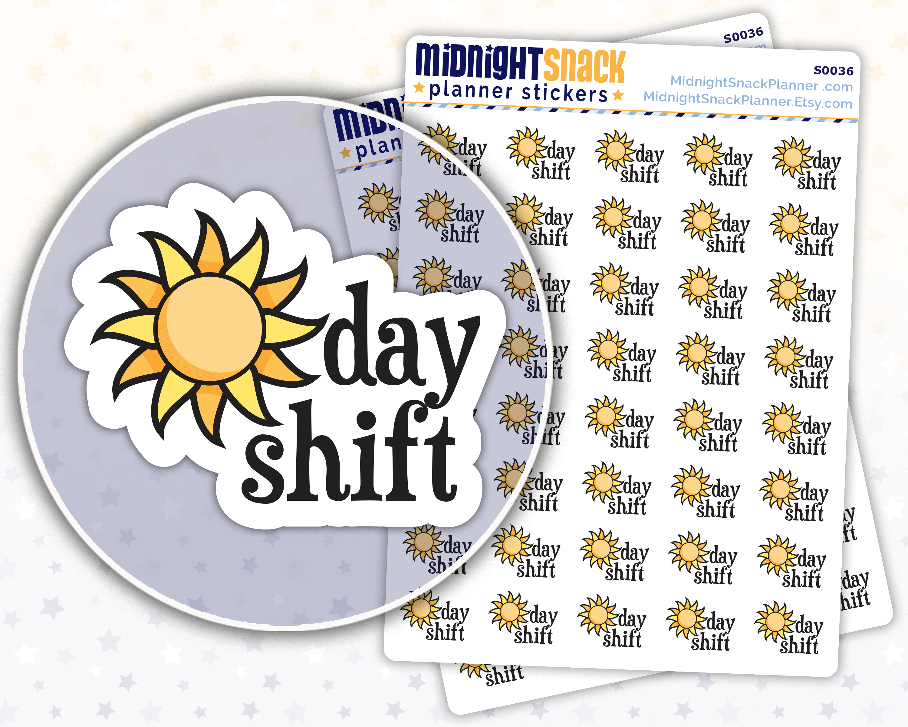 Day Shift Icon: Work Day Planner Stickers: Midnight Snack Planner Stickers