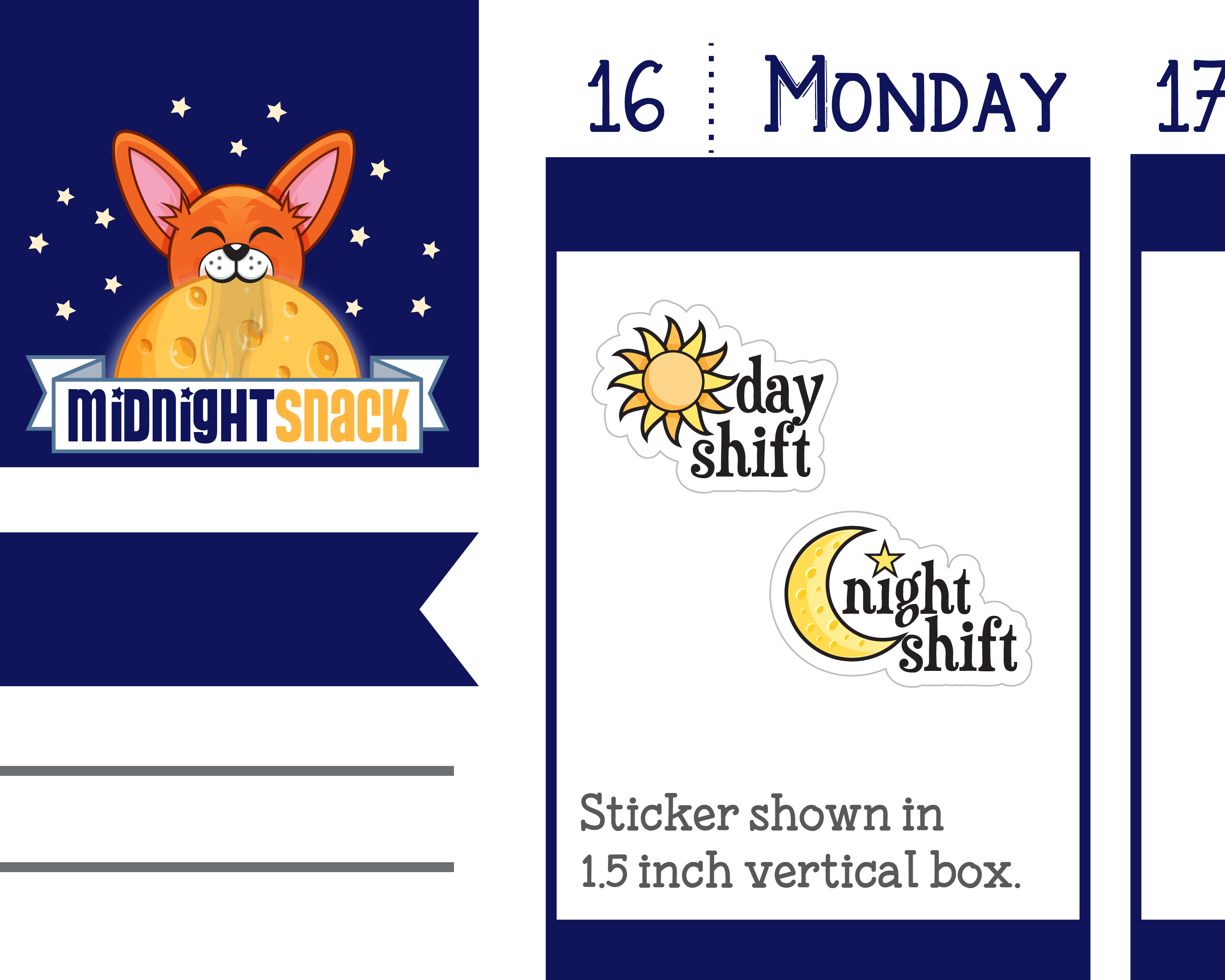 Day Shift or Night Shift Icon: Work Day Planner Stickers: Midnight Snack Planner Stickers