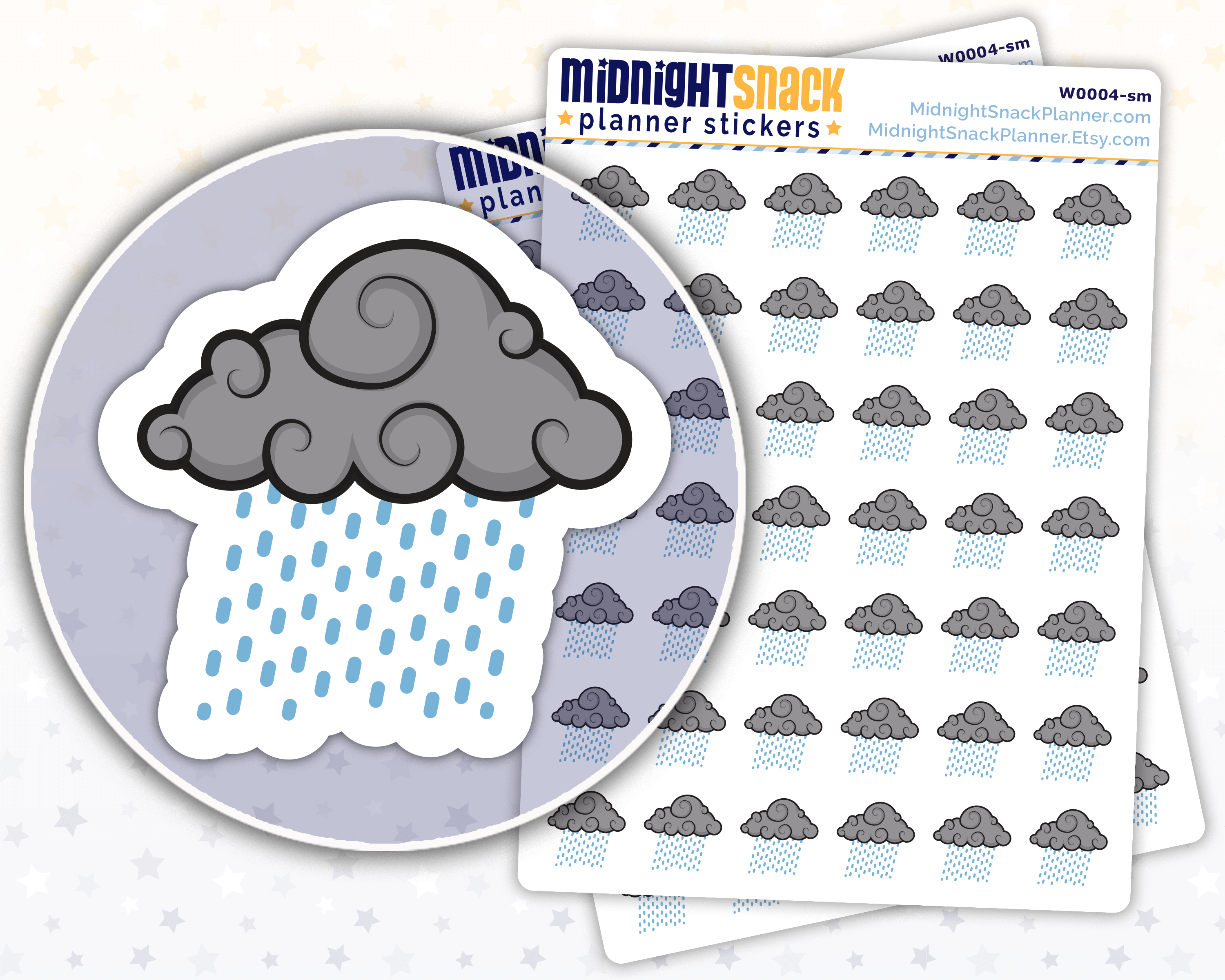Dark Clouds and Rain Icon: Weather Planner Stickers Midnight Snack Planner