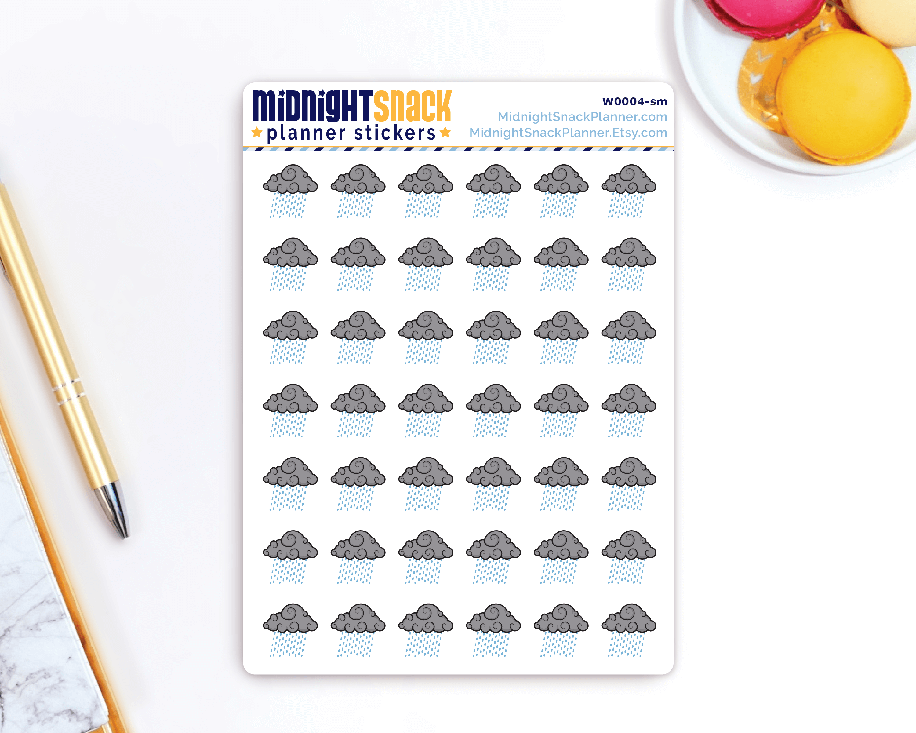 Dark Clouds and Rain Icon: Weather Planner Stickers Midnight Snack Planner
