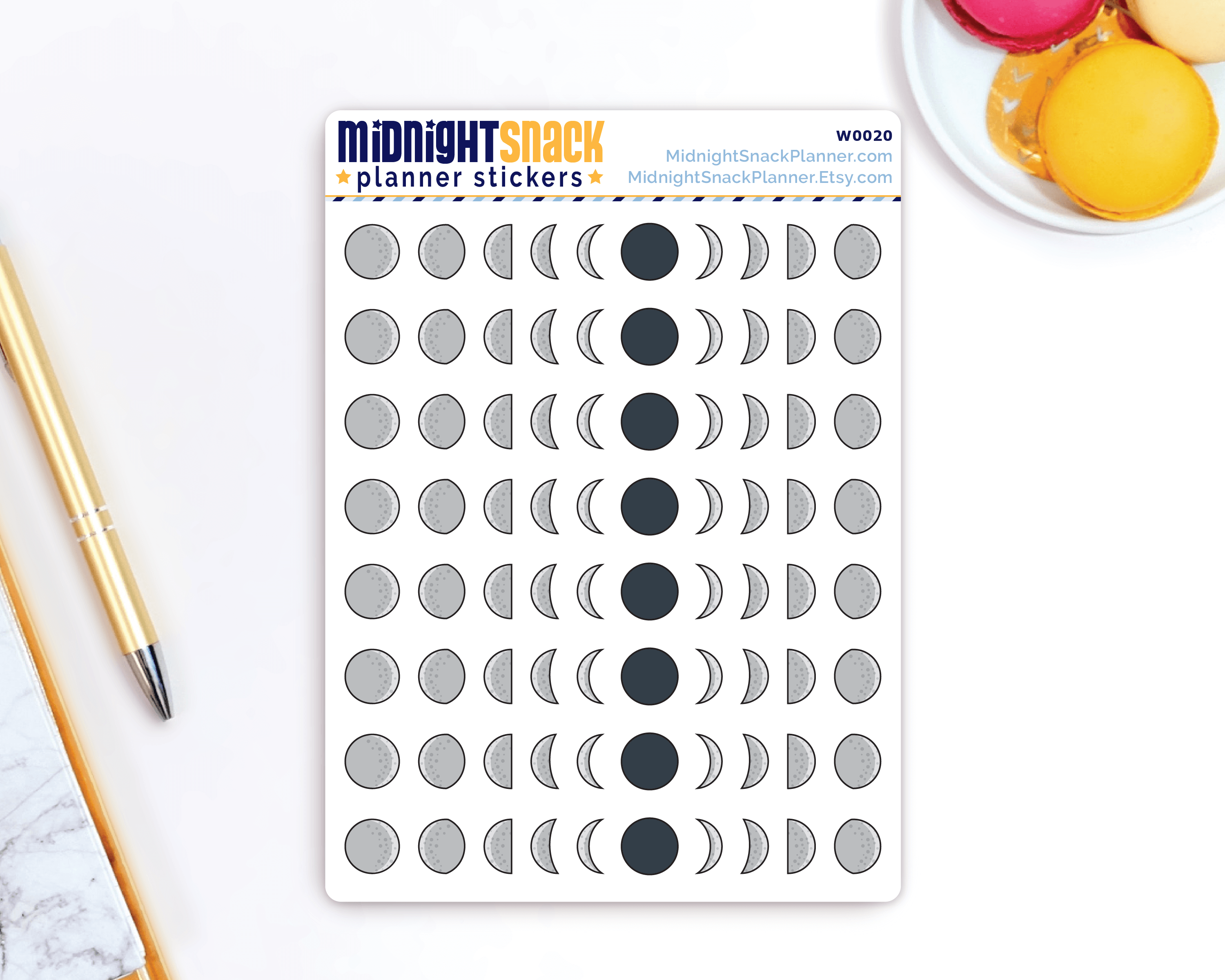 Moon Phases Icon Planner Stickers: Midnight Snack Planner