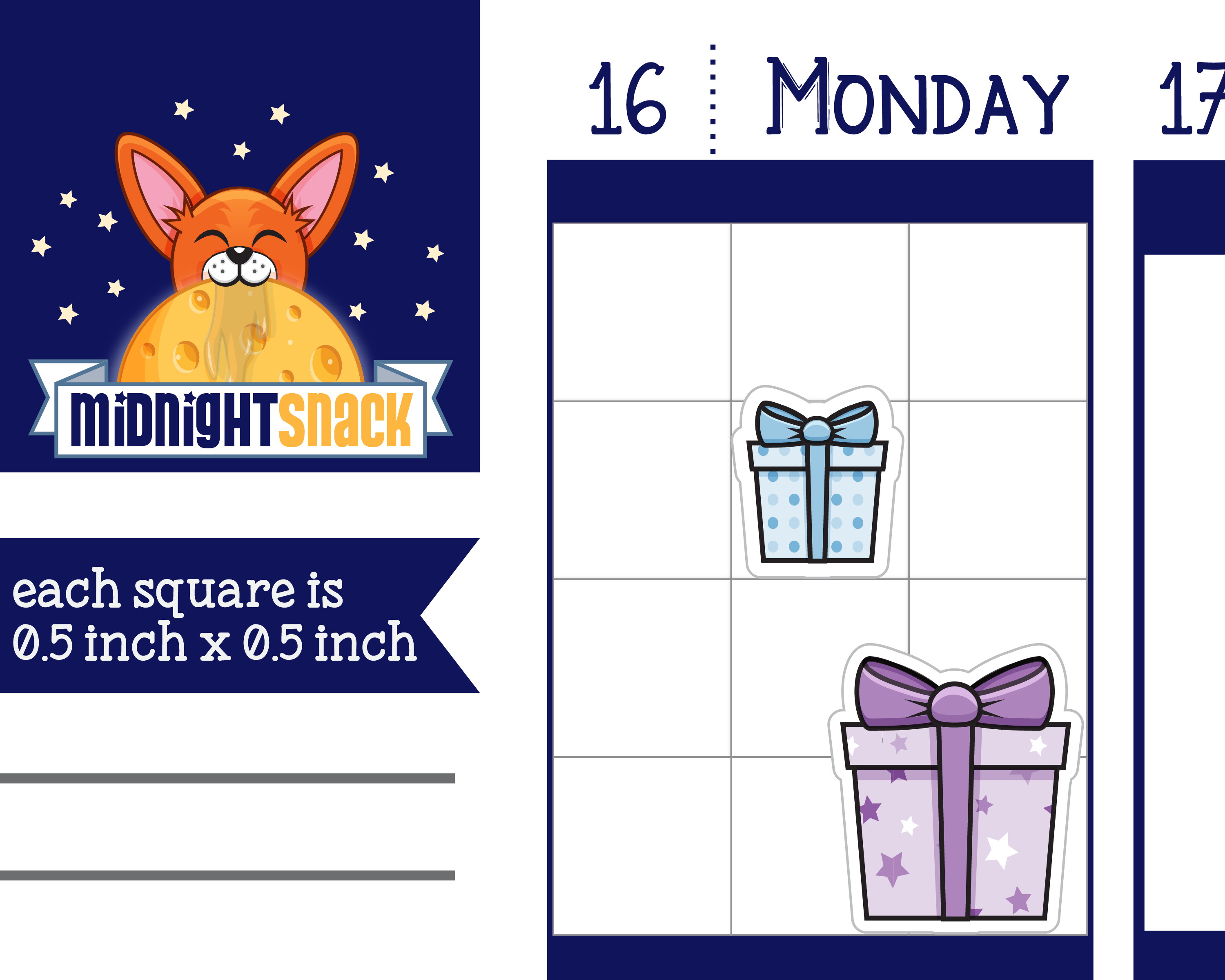Birthday Present Icon: Birthday Gift Reminder Planner Stickers Midnight Snack Planner